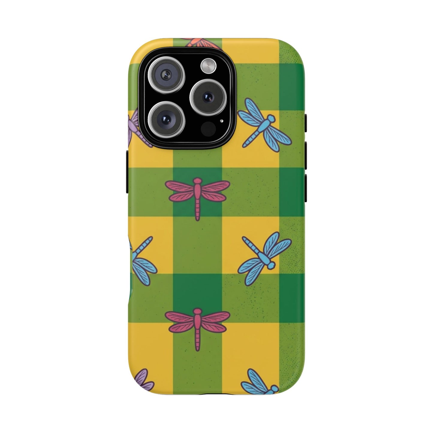 Dragonfly Check Phone Case — Colorful Plaid Protective Tough Case