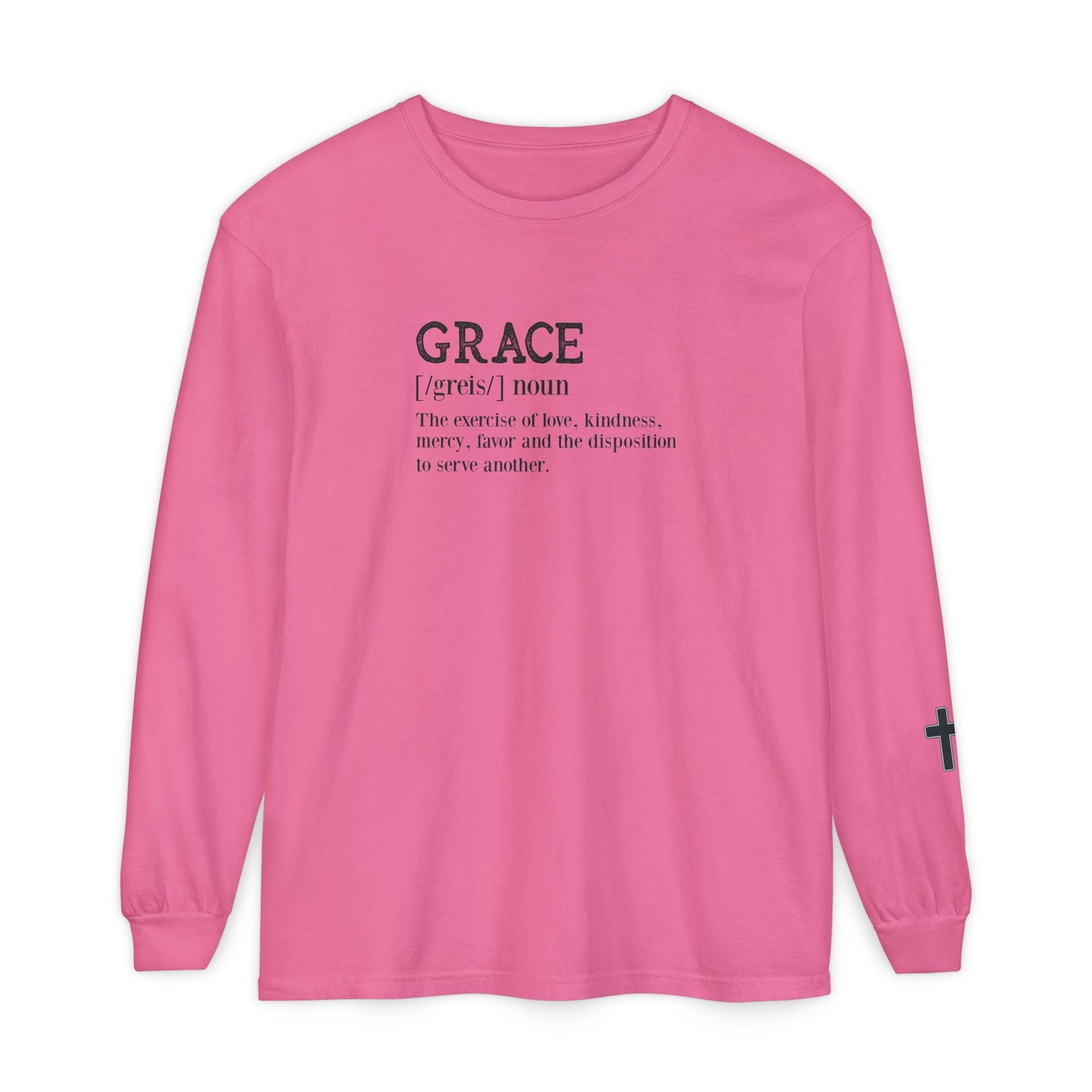 Grace Definition Long Sleeve Shirt — Christian Faith Cross Tee