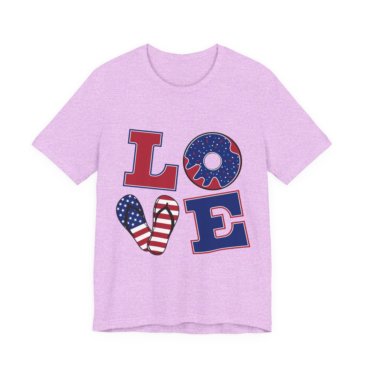 Patriotic LOVE T-Shirt — American Flag Donut & Flip-Flop Fourth of July Tee