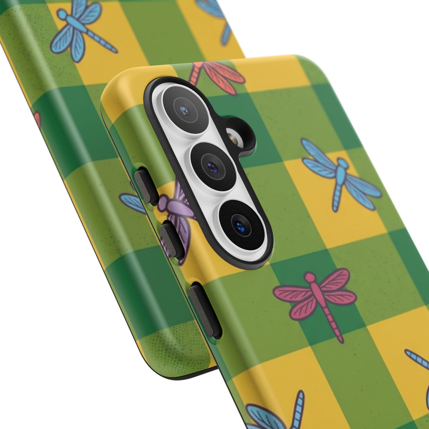 Dragonfly Check Phone Case — Colorful Plaid Protective Tough Case