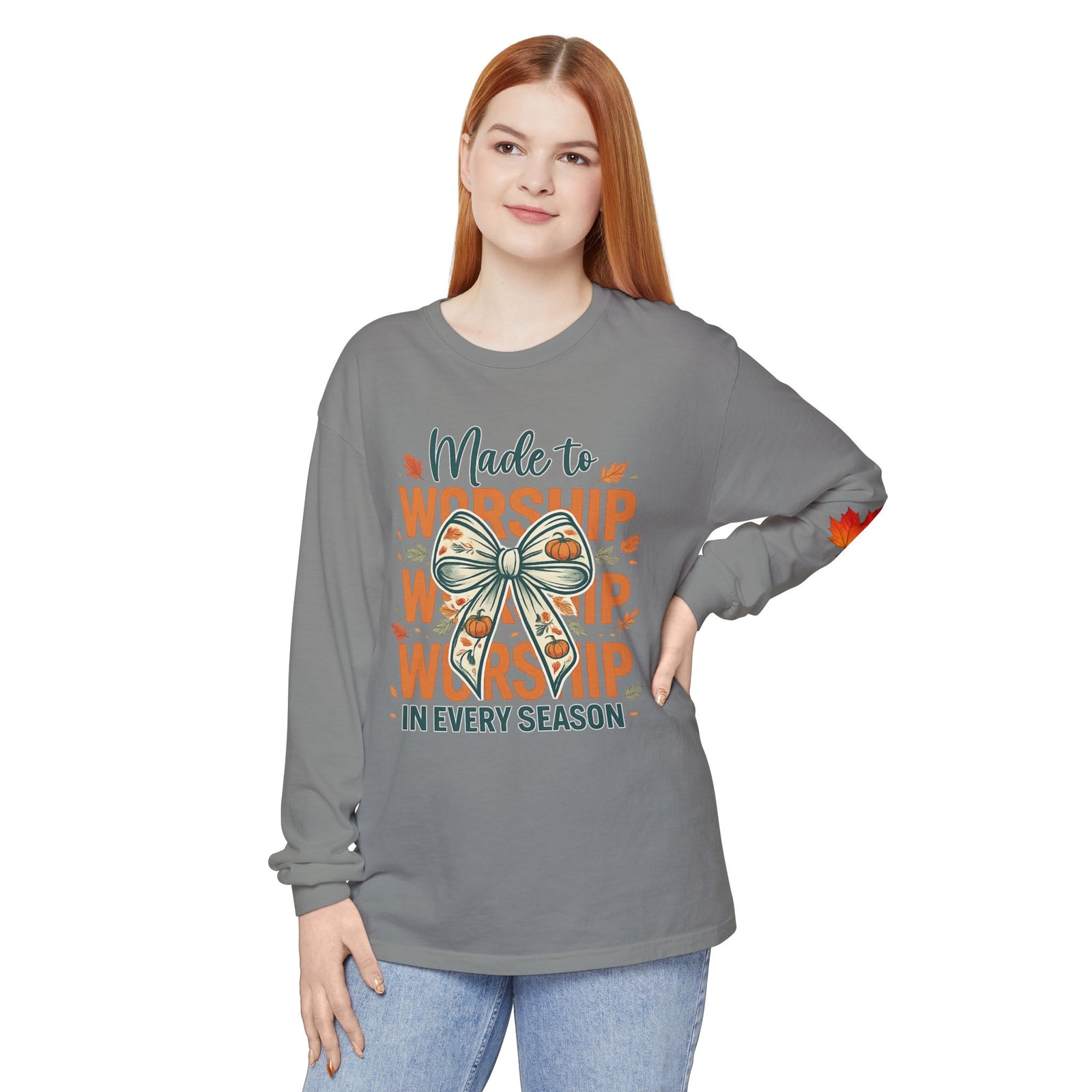 Long Sleeve Tee — "Made to Worship in Every Season" Fall Faith Shirt