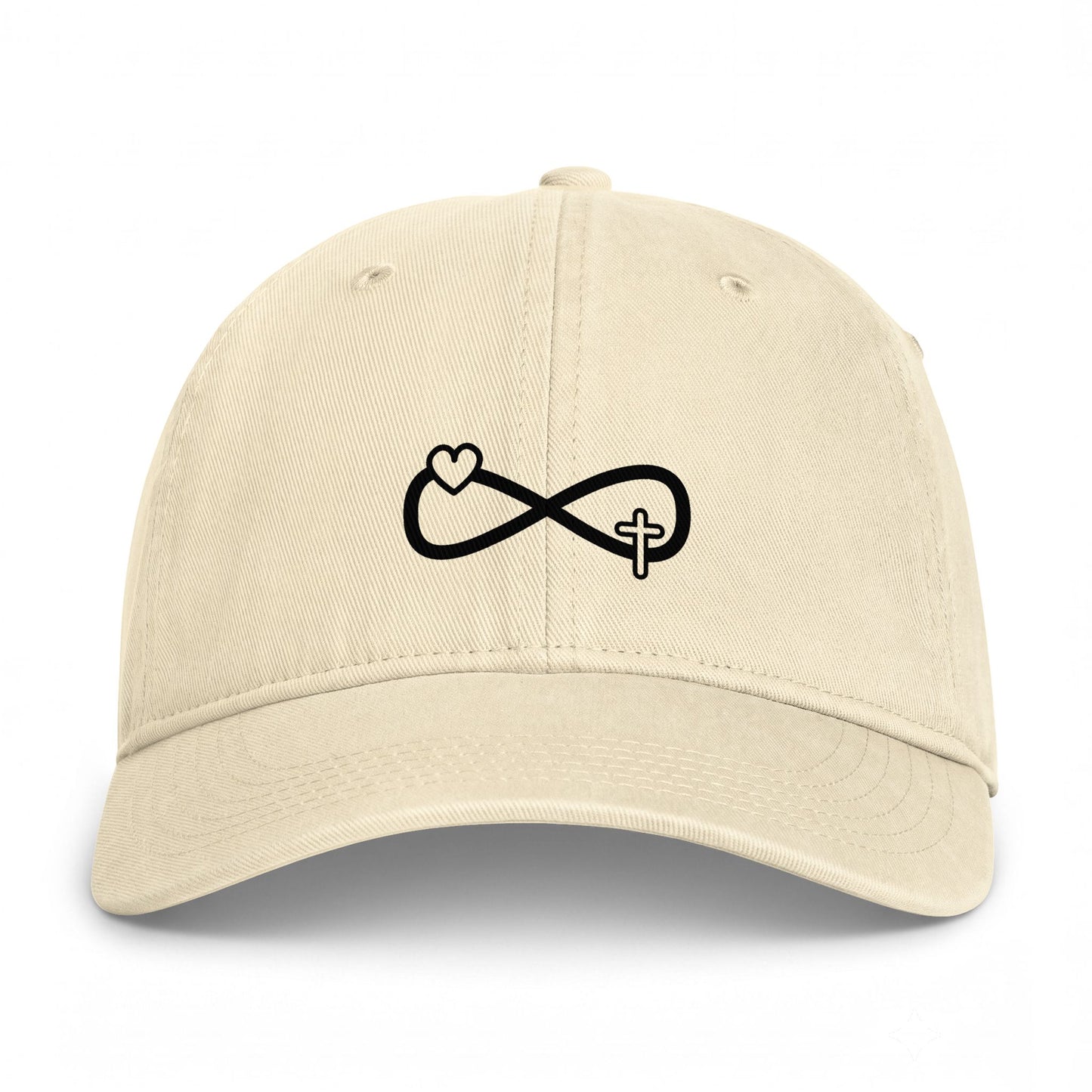 Infinity Heart & Cross Embroidered Cap — Coastal Washed Baseball Hat