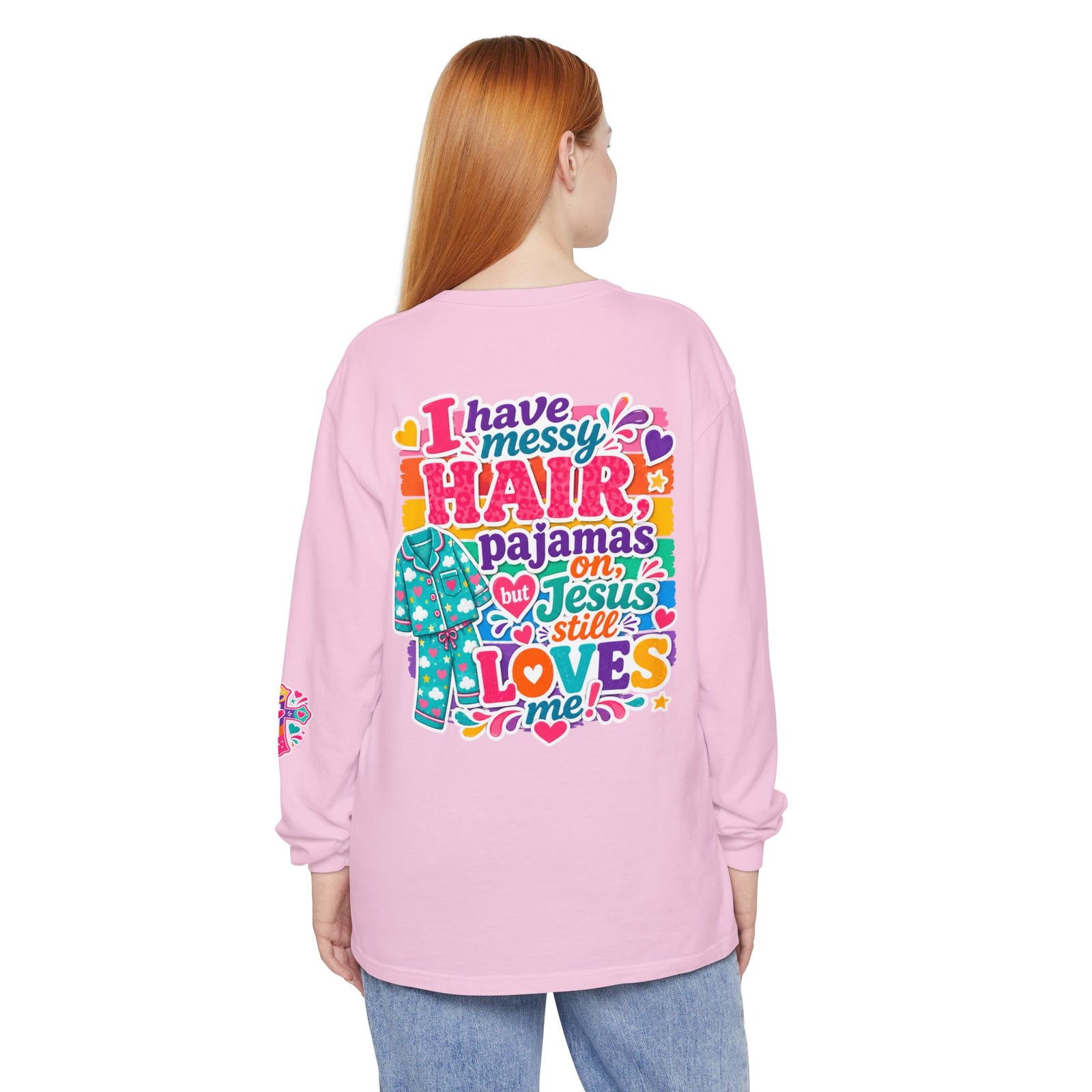 Christian Pajama Graphic Long Sleeve Tee — "...Jesus Still Loves Me"
