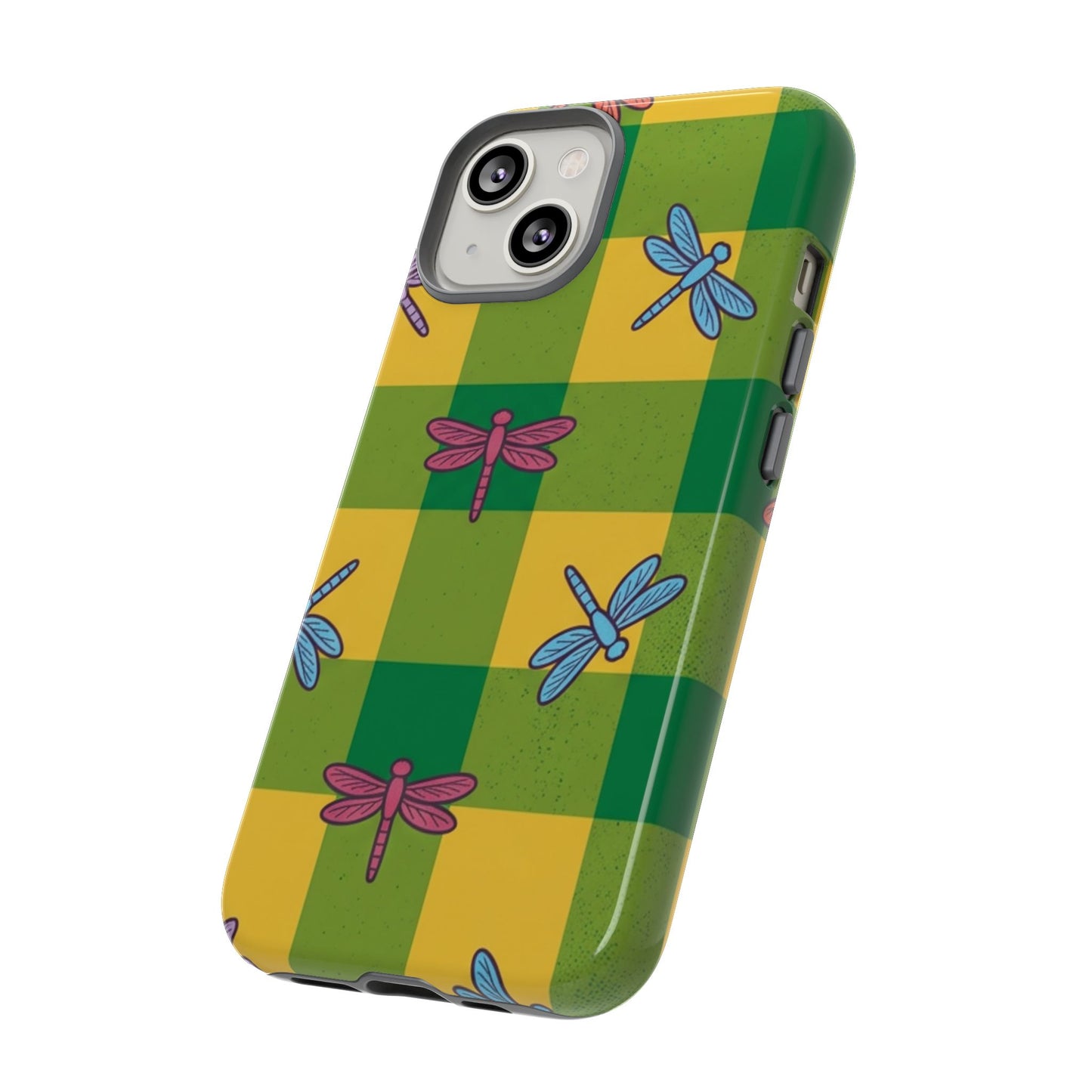Dragonfly Check Phone Case — Colorful Plaid Protective Tough Case