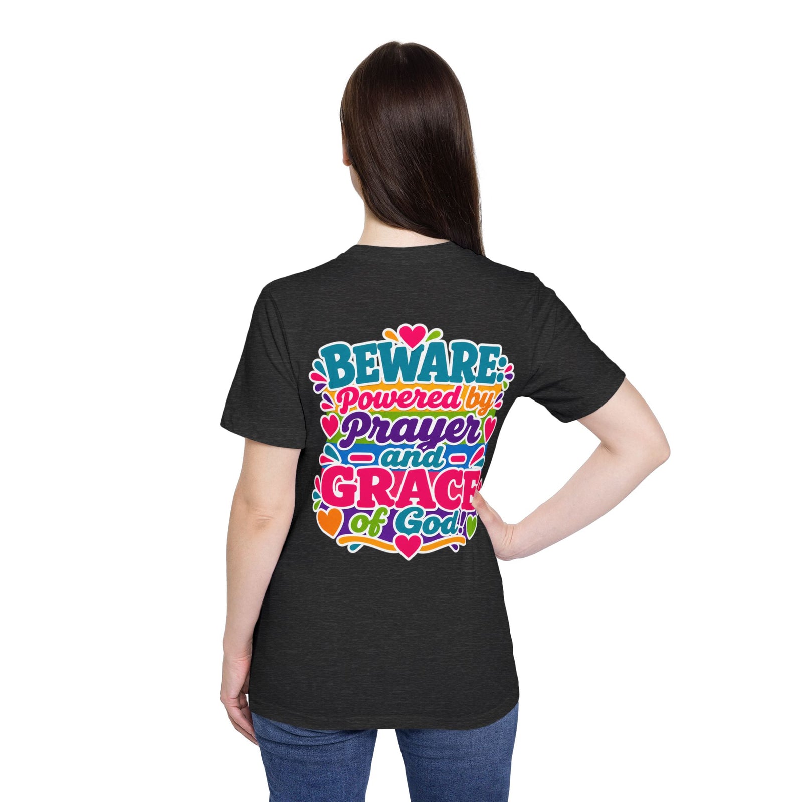 Christian Prayer & Grace T-Shirt — “Beware: Powered by Prayer and Grace of God”