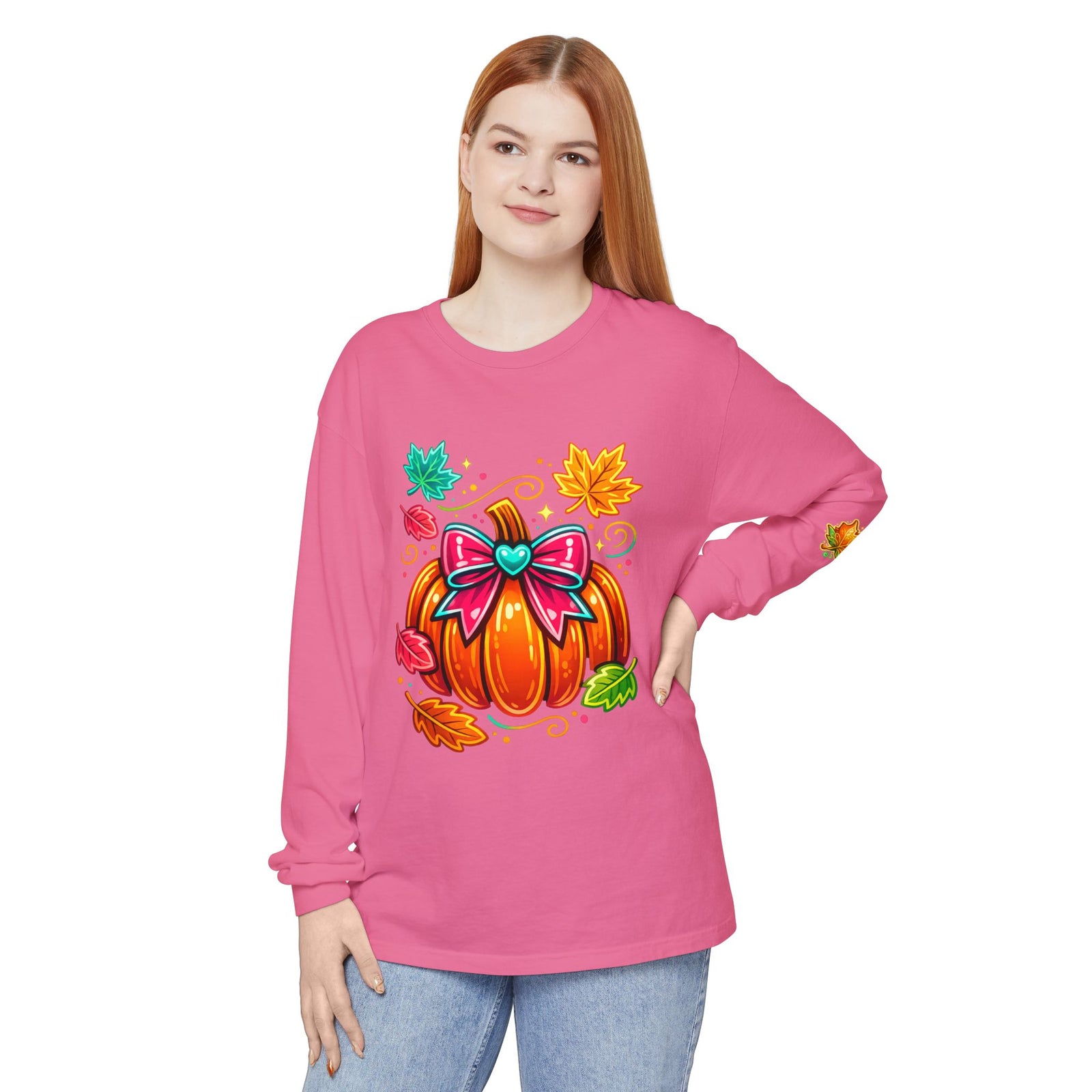 Autumn Pumpkin Bow Long Sleeve Tee