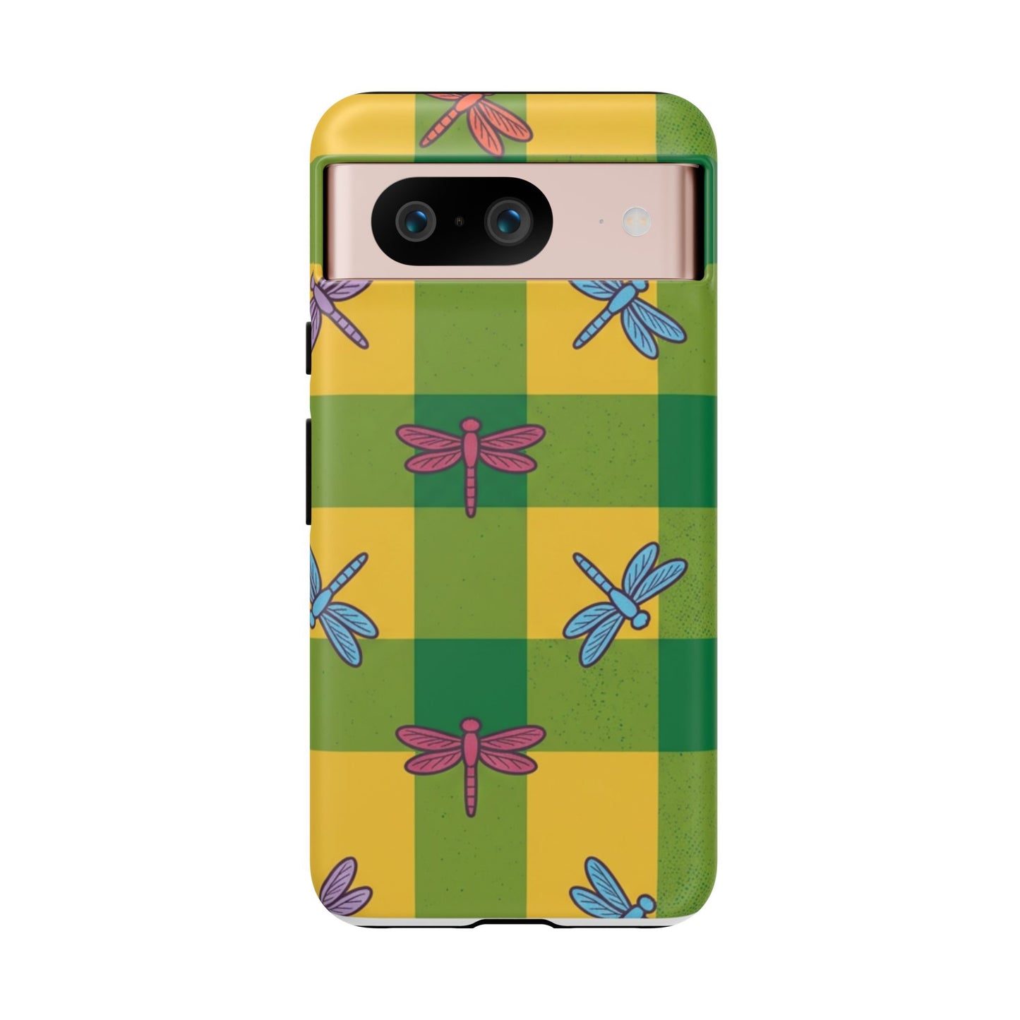 Dragonfly Check Phone Case — Colorful Plaid Protective Tough Case