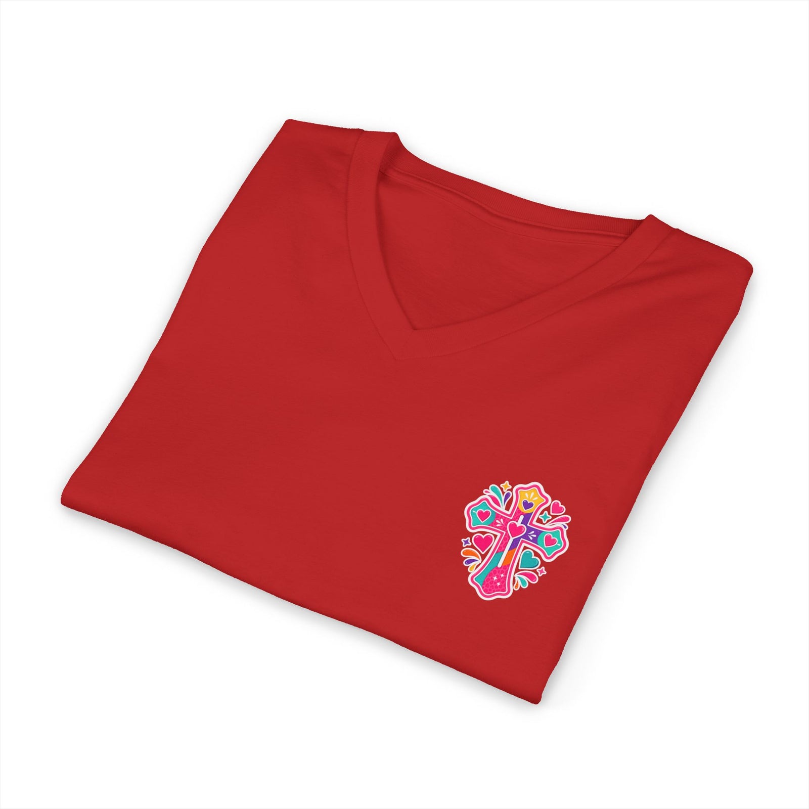 Christian V‑Neck Tee — "Warning I Tell Everyone About Jesus" Colorful Faith Shirt