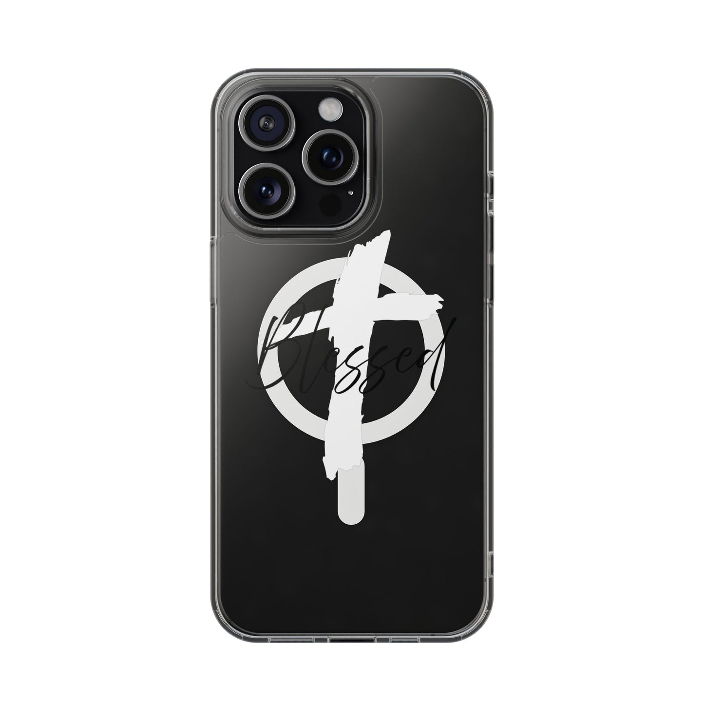 Clear Magnetic Phone Case — "Blessed" Cross Graphic