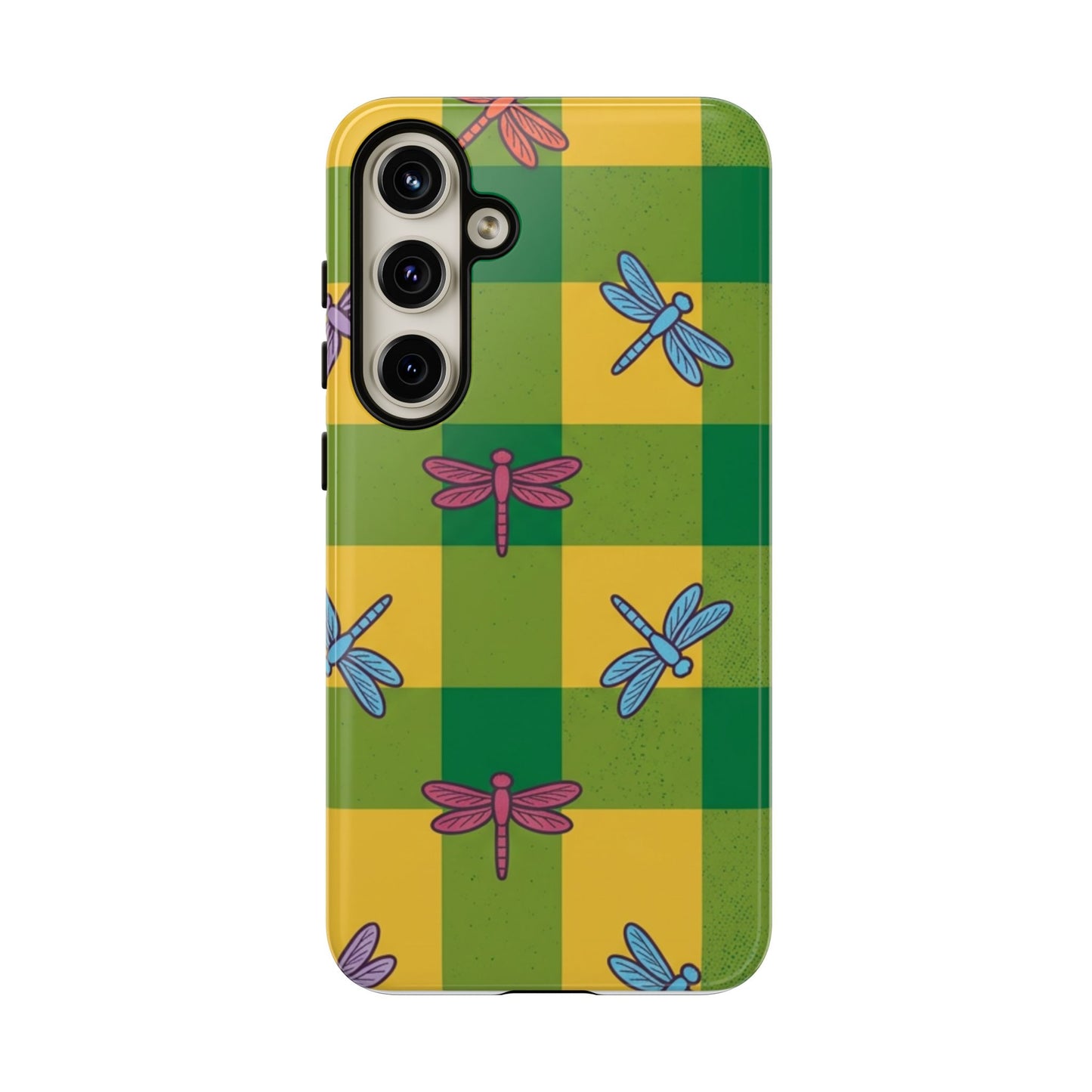 Dragonfly Check Phone Case — Colorful Plaid Protective Tough Case