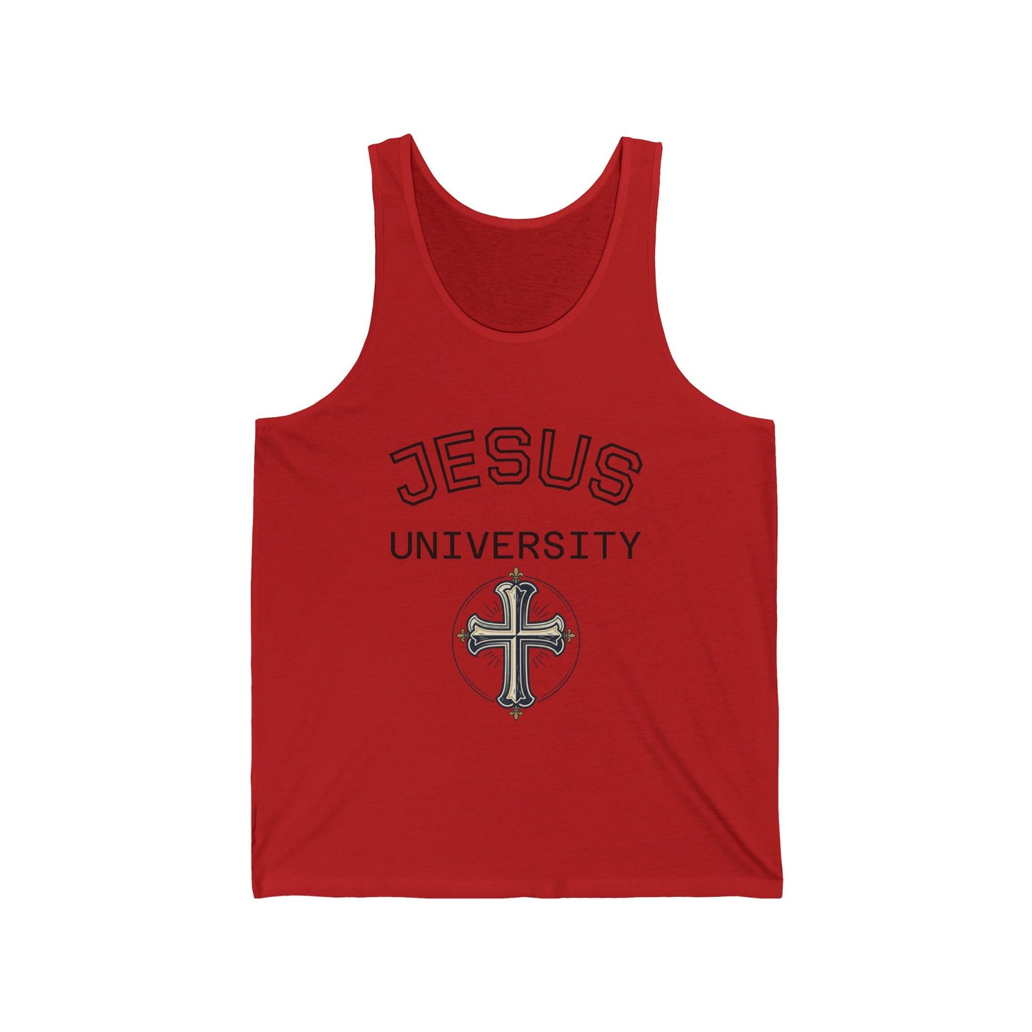 Jesus University Tank Top — Faith-Inspired Christian Cross Campus Style