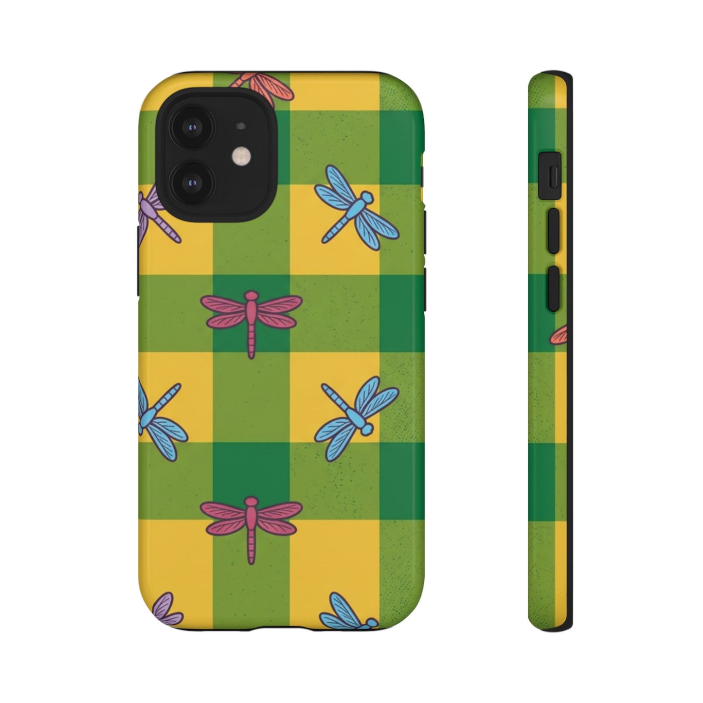 Dragonfly Check Phone Case — Colorful Plaid Protective Tough Case