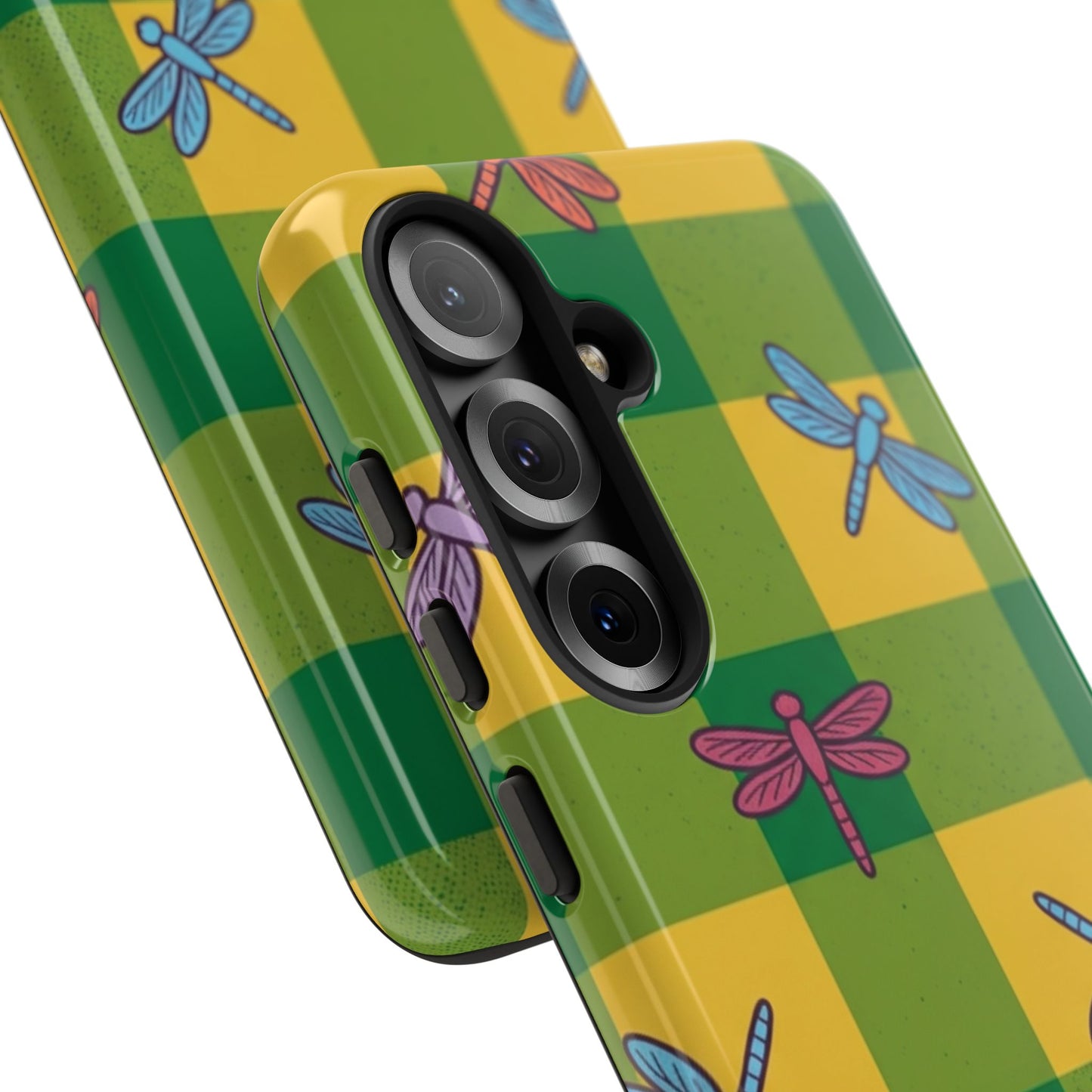 Dragonfly Check Phone Case — Colorful Plaid Protective Tough Case