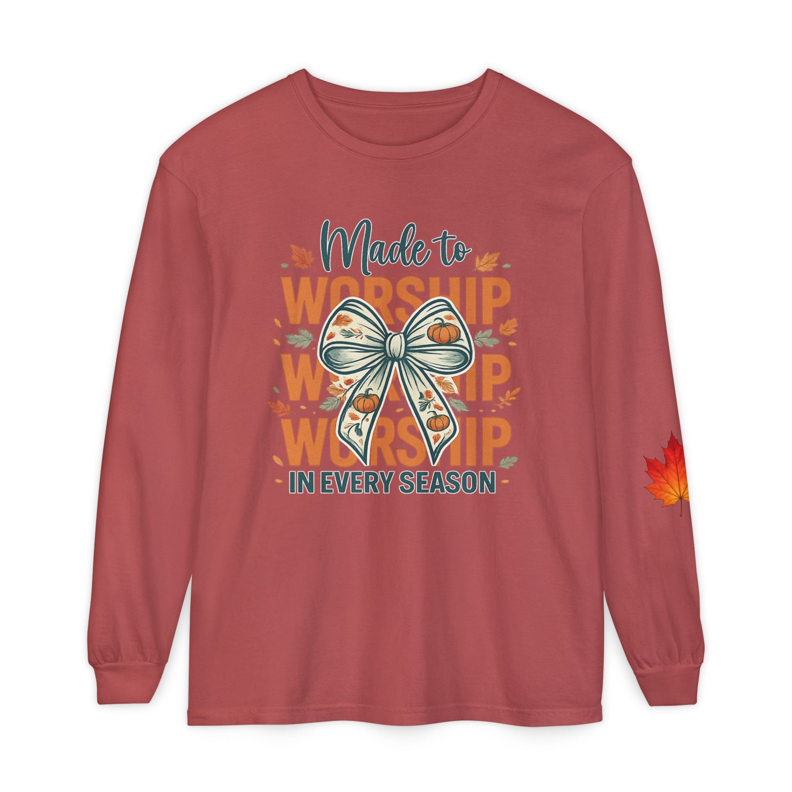 Long Sleeve Tee — "Made to Worship in Every Season" Fall Faith Shirt