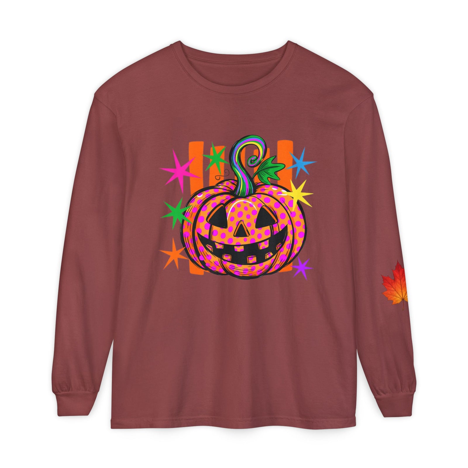 Halloween Pumpkin Long Sleeve Tee — Colorful Jack-O'-Lantern Graphic