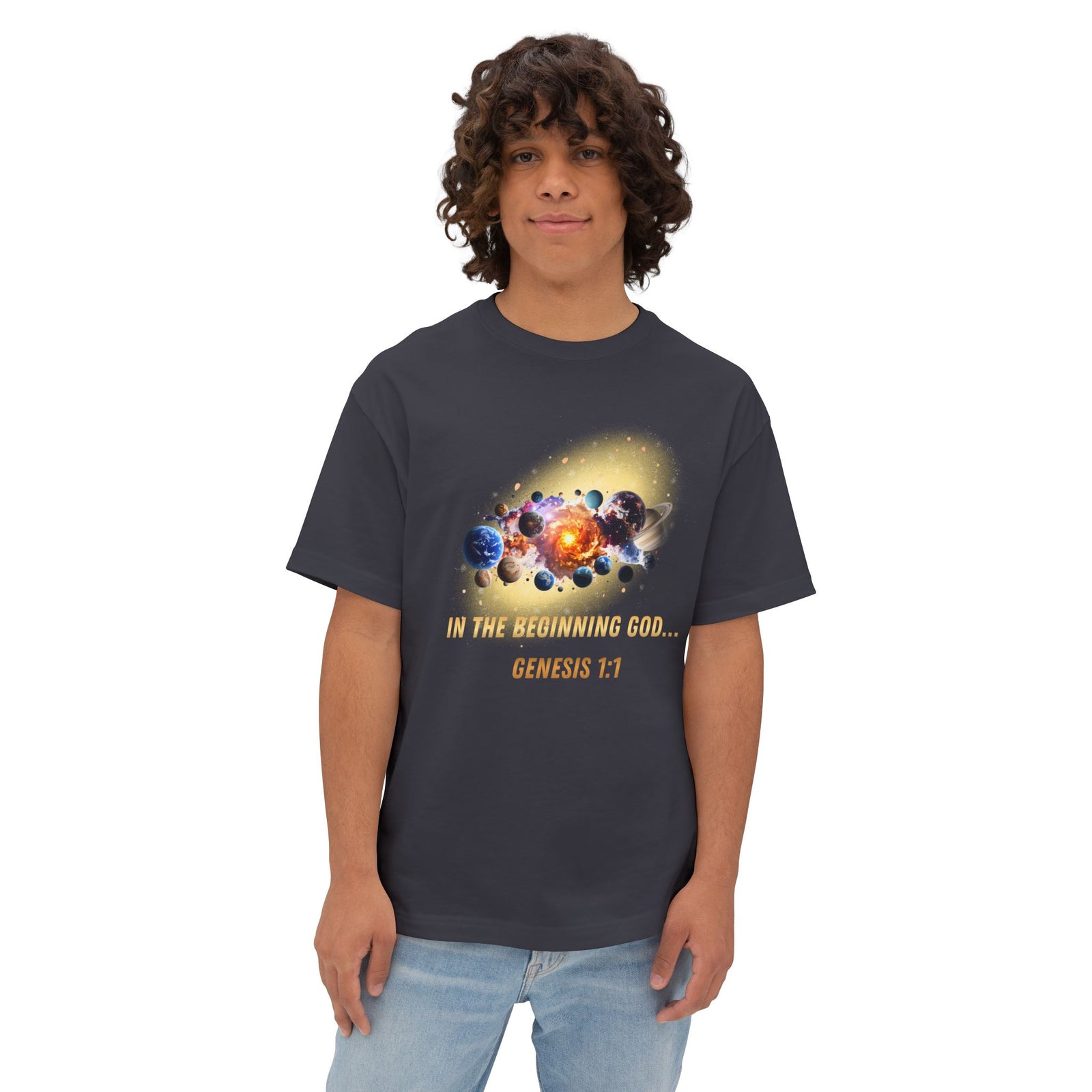 Genesis 1:1 Creation Tee — Cosmic Bible Verse T-Shirt