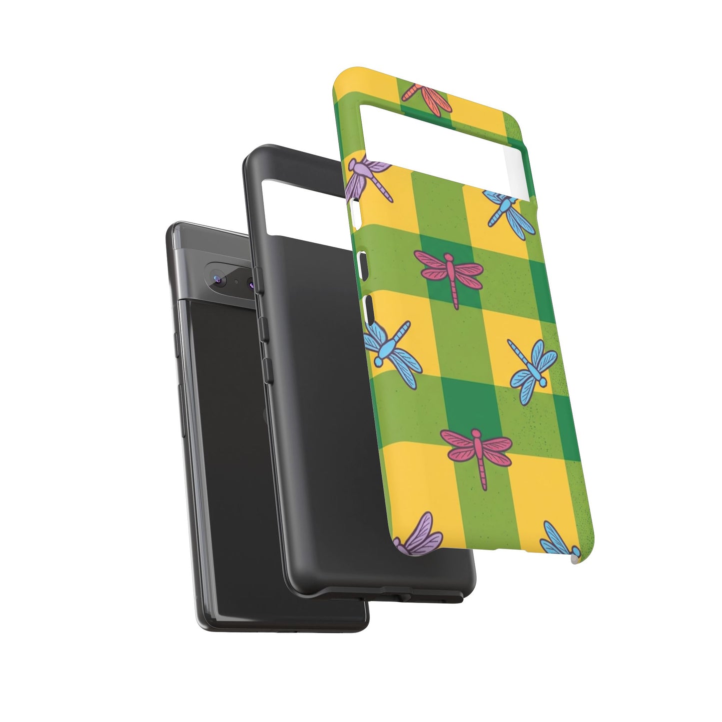 Dragonfly Check Phone Case — Colorful Plaid Protective Tough Case