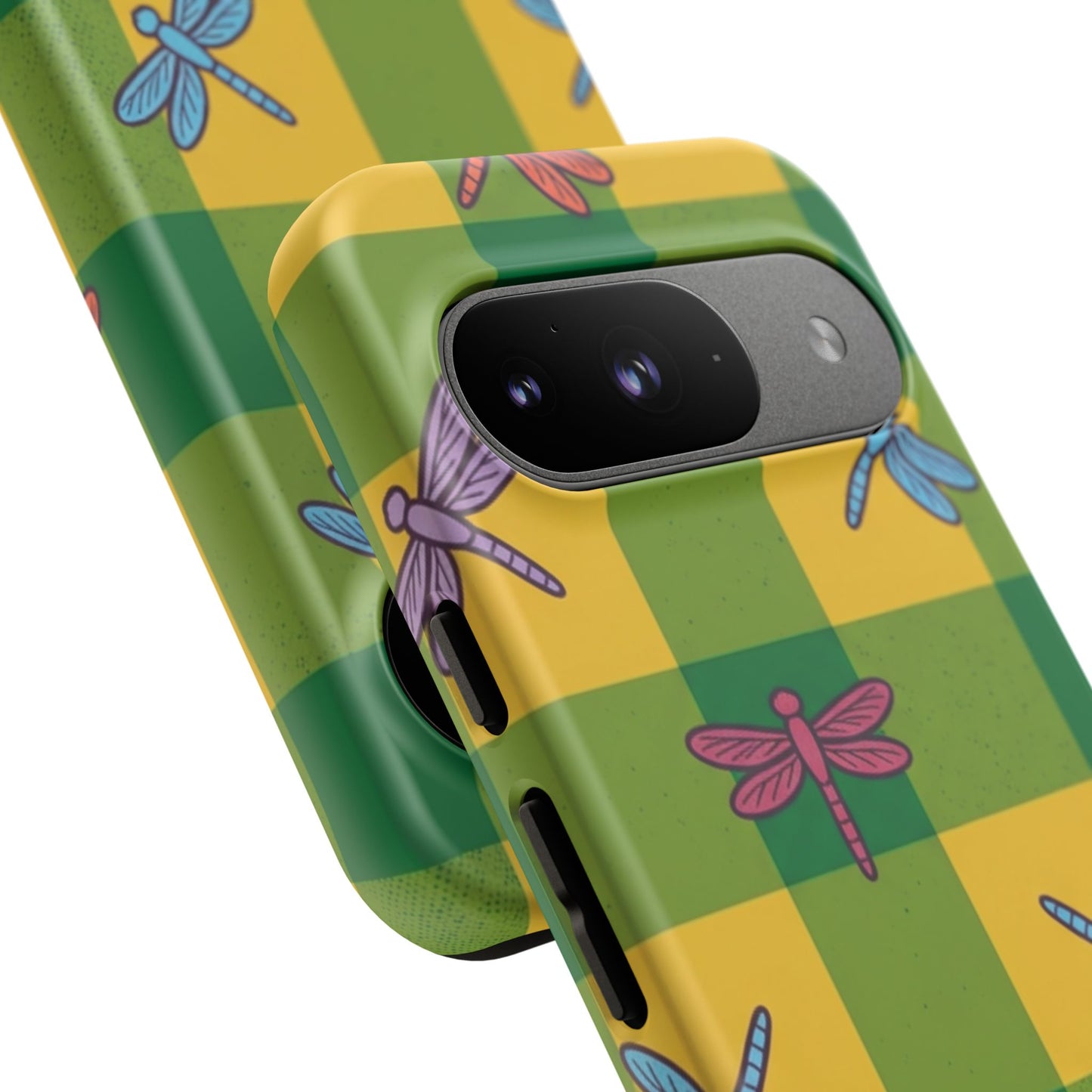 Dragonfly Check Phone Case — Colorful Plaid Protective Tough Case