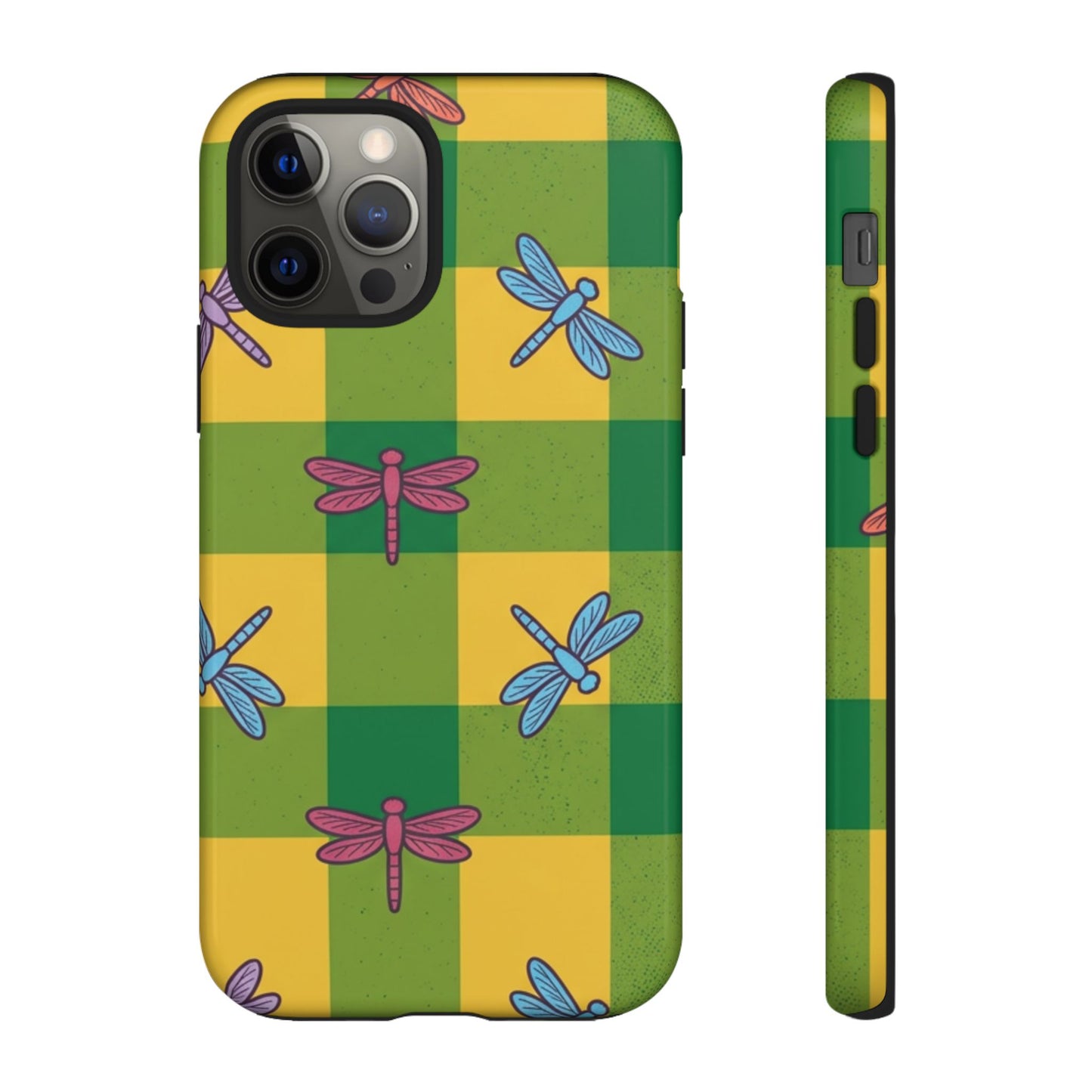 Dragonfly Check Phone Case — Colorful Plaid Protective Tough Case