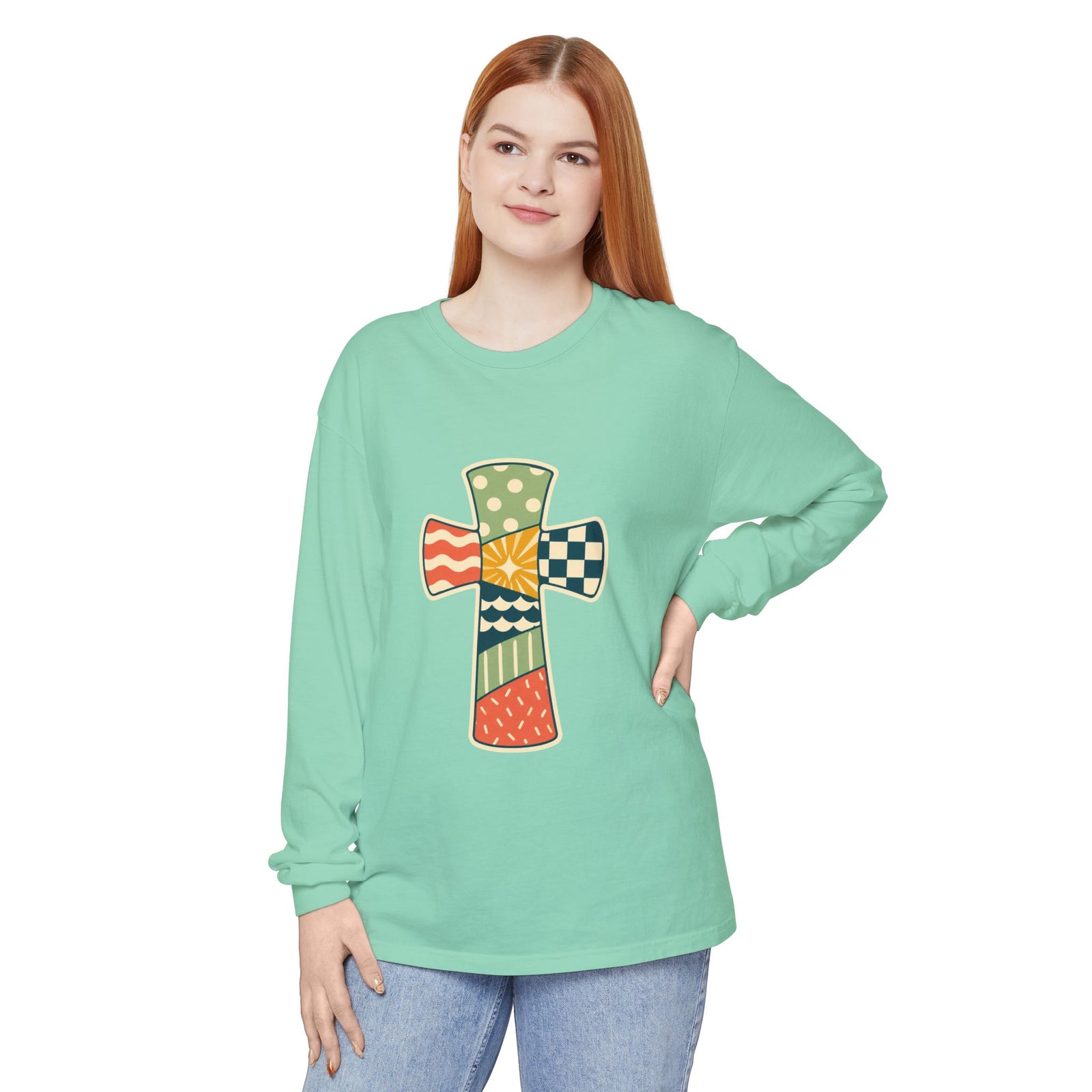 Patchwork Cross Long Sleeve T-Shirt