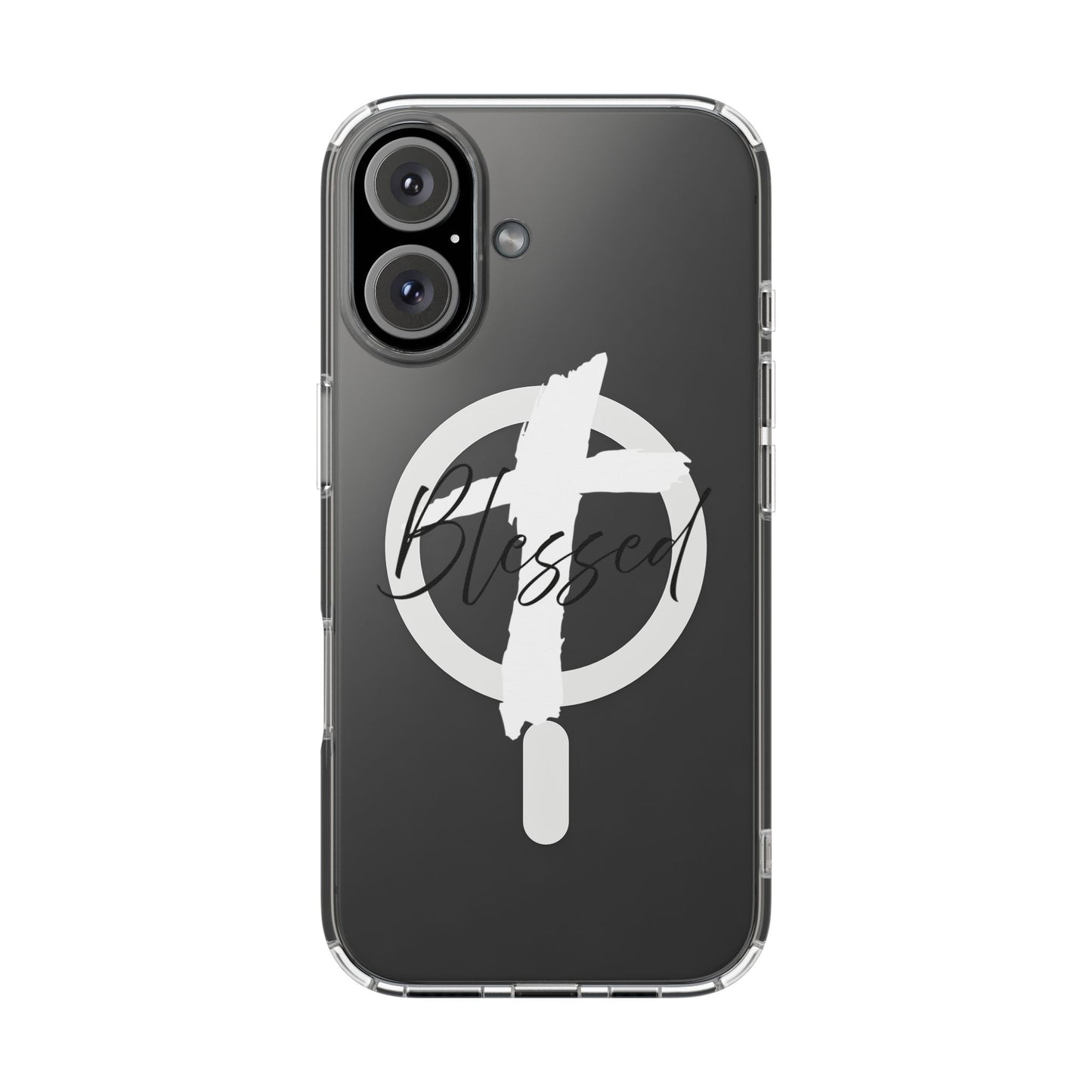 Clear Magnetic Phone Case — "Blessed" Cross Graphic