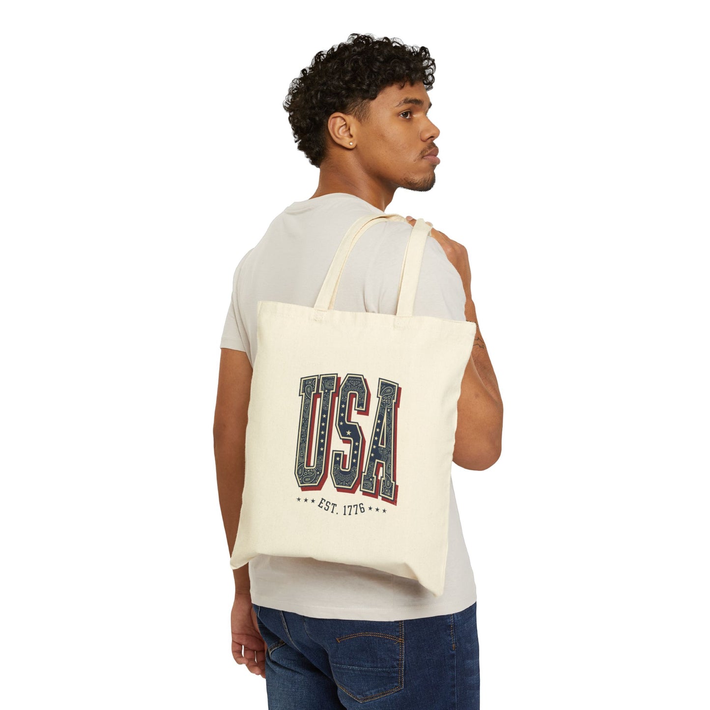 Vintage USA Typography Tote | 4th of July, Americana Canvas