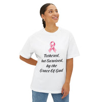 Load image into Gallery viewer, "Tethered but Survived by the Grace of God" Breast Cancer Awareness Tee