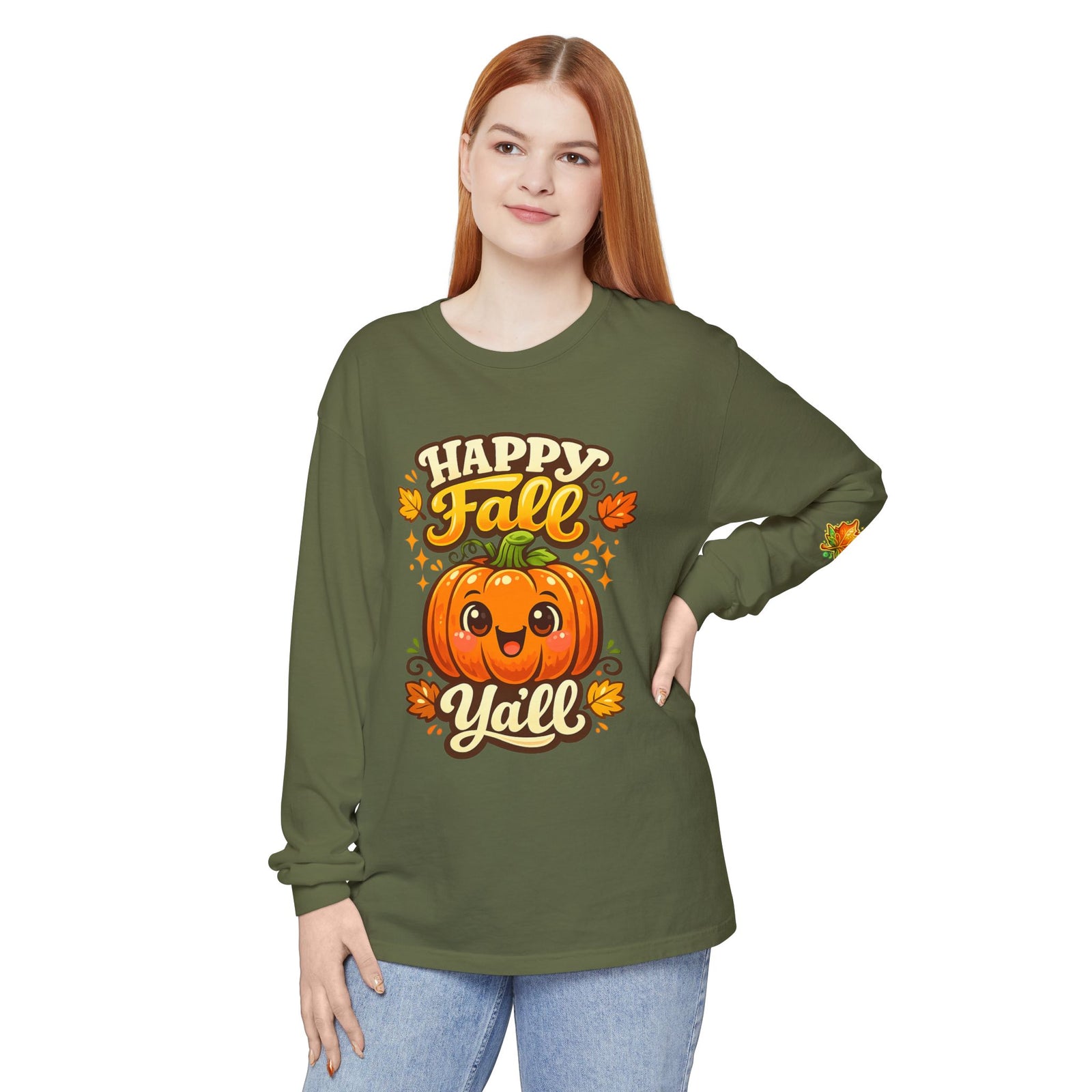 Happy Fall Y'all Long Sleeve Tee — Cute Pumpkin Autumn Shirt