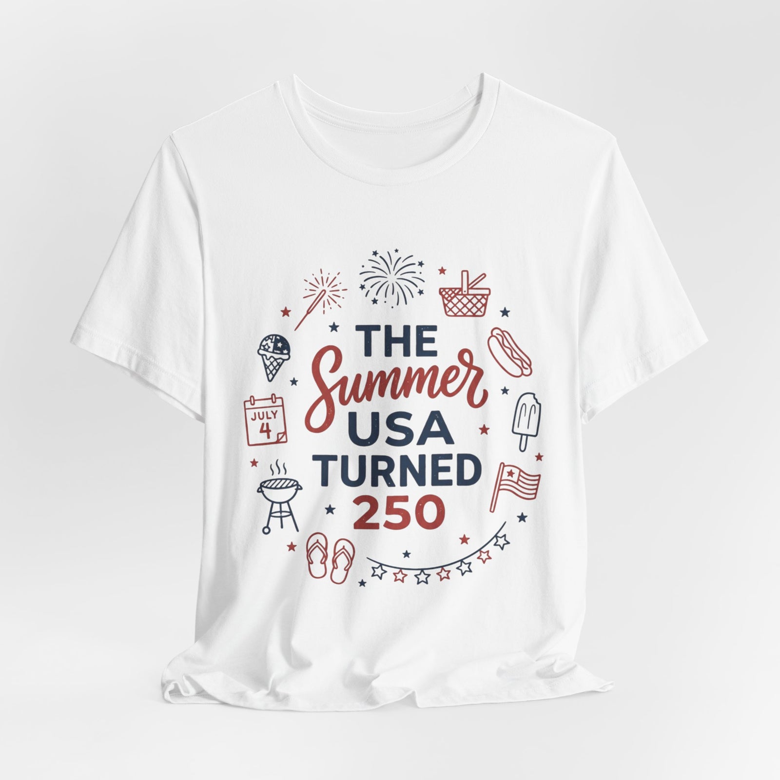 Patriotic Summer USA 250 Tee | Vintage Americana stars, red white blue
