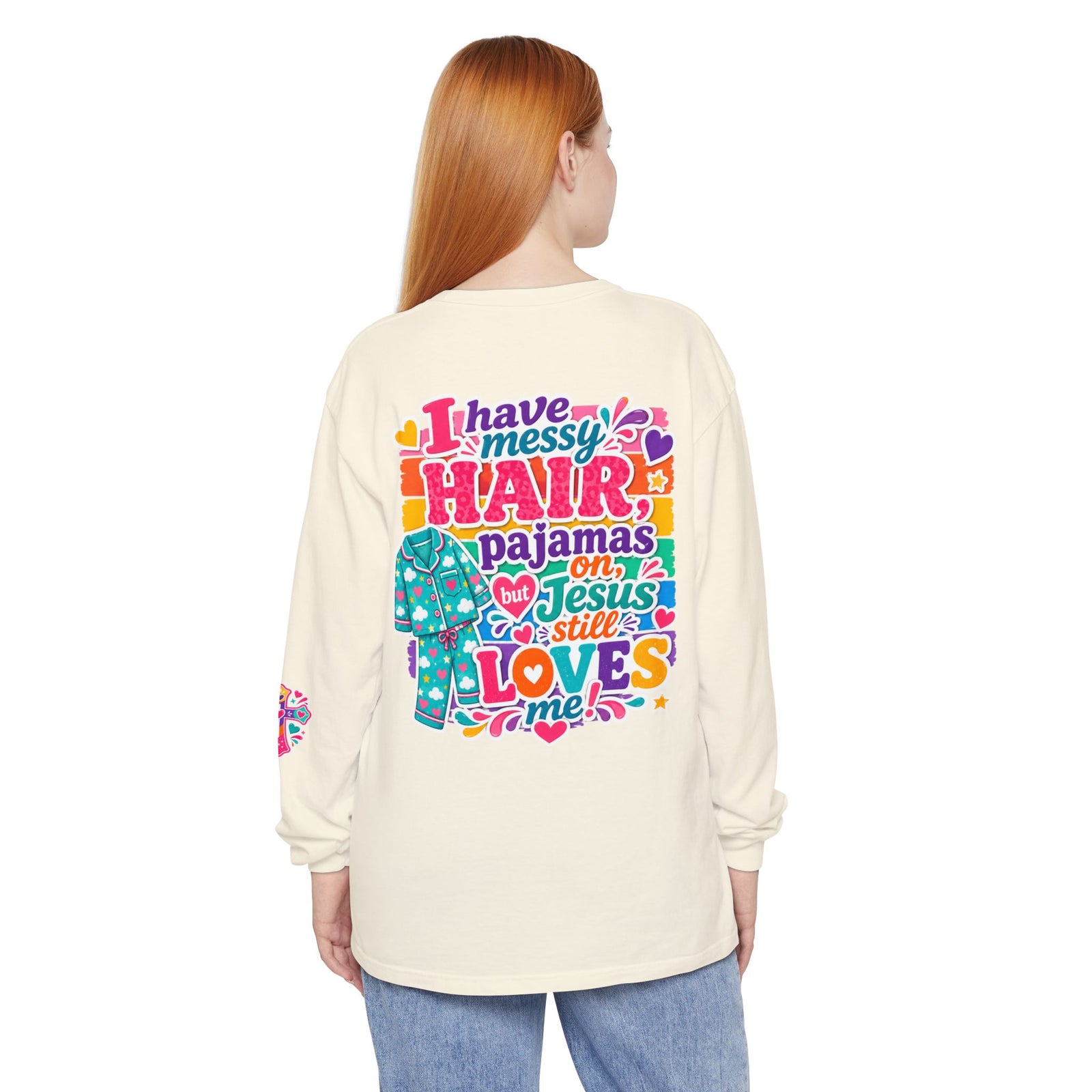 Christian Pajama Graphic Long Sleeve Tee — "...Jesus Still Loves Me"