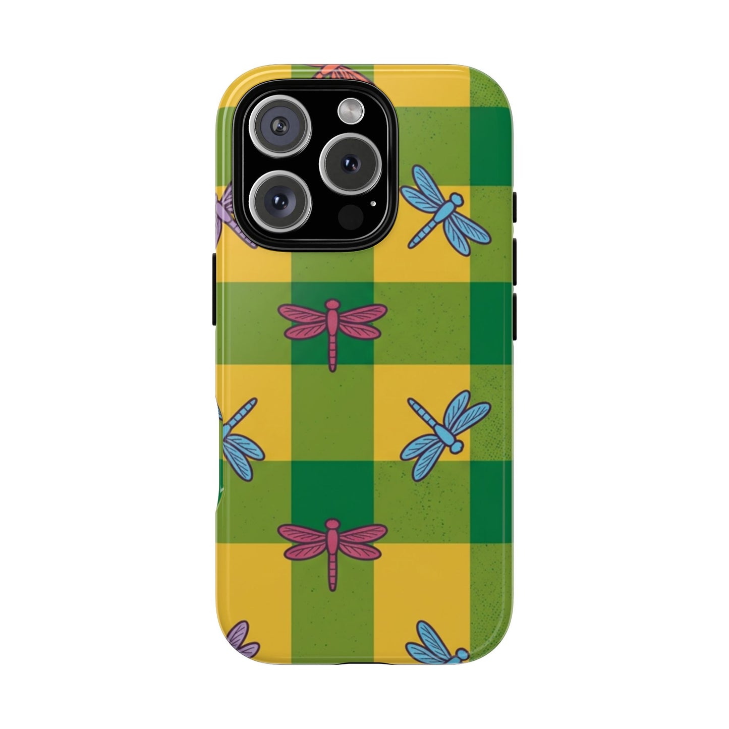 Dragonfly Check Phone Case — Colorful Plaid Protective Tough Case