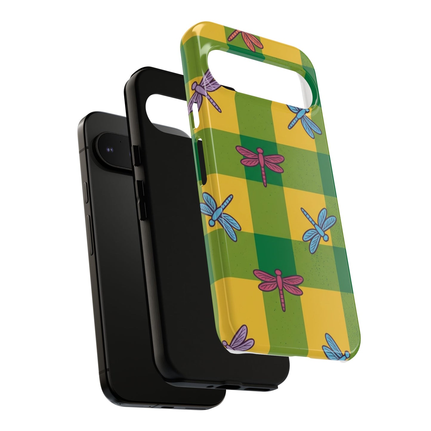 Dragonfly Check Phone Case — Colorful Plaid Protective Tough Case