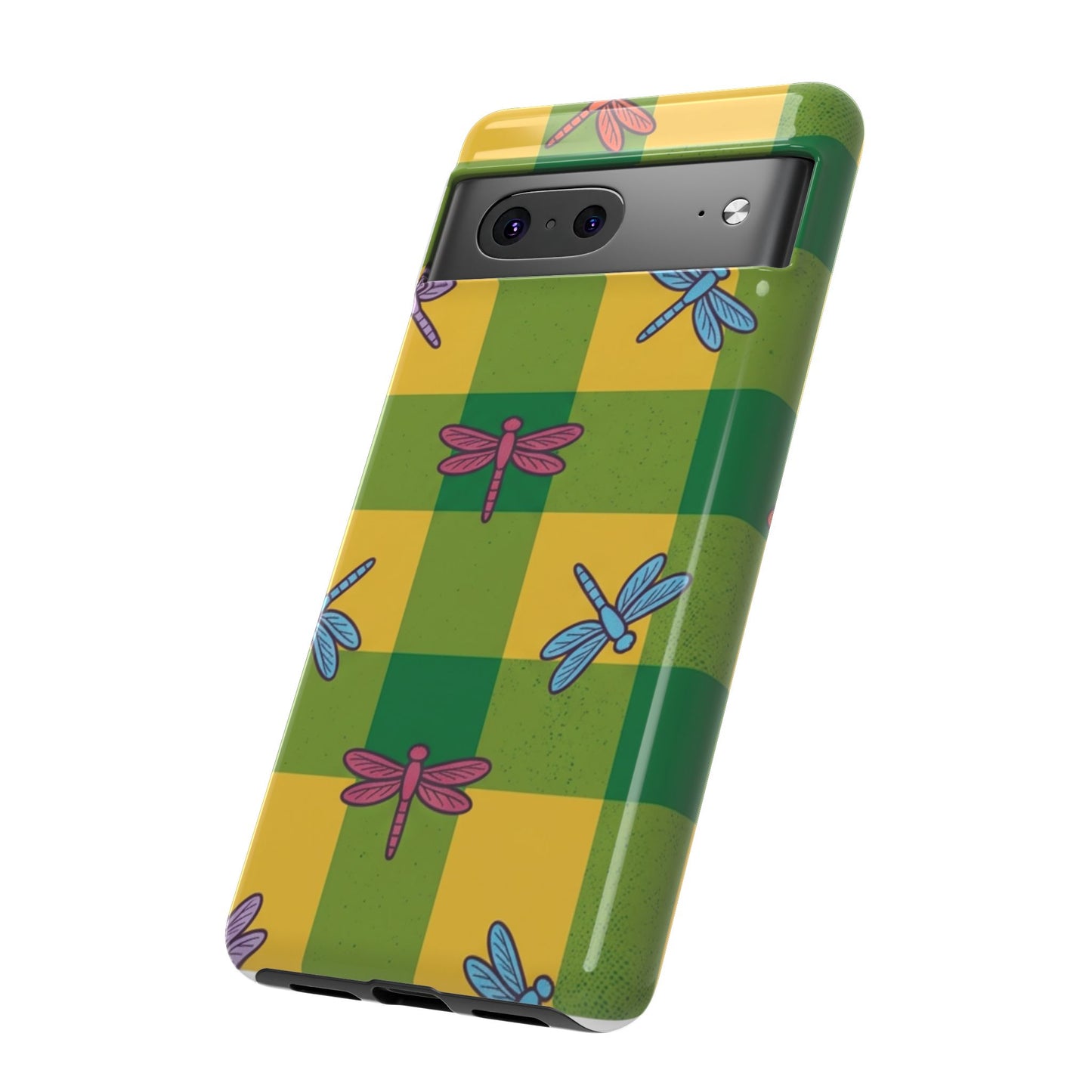 Dragonfly Check Phone Case — Colorful Plaid Protective Tough Case