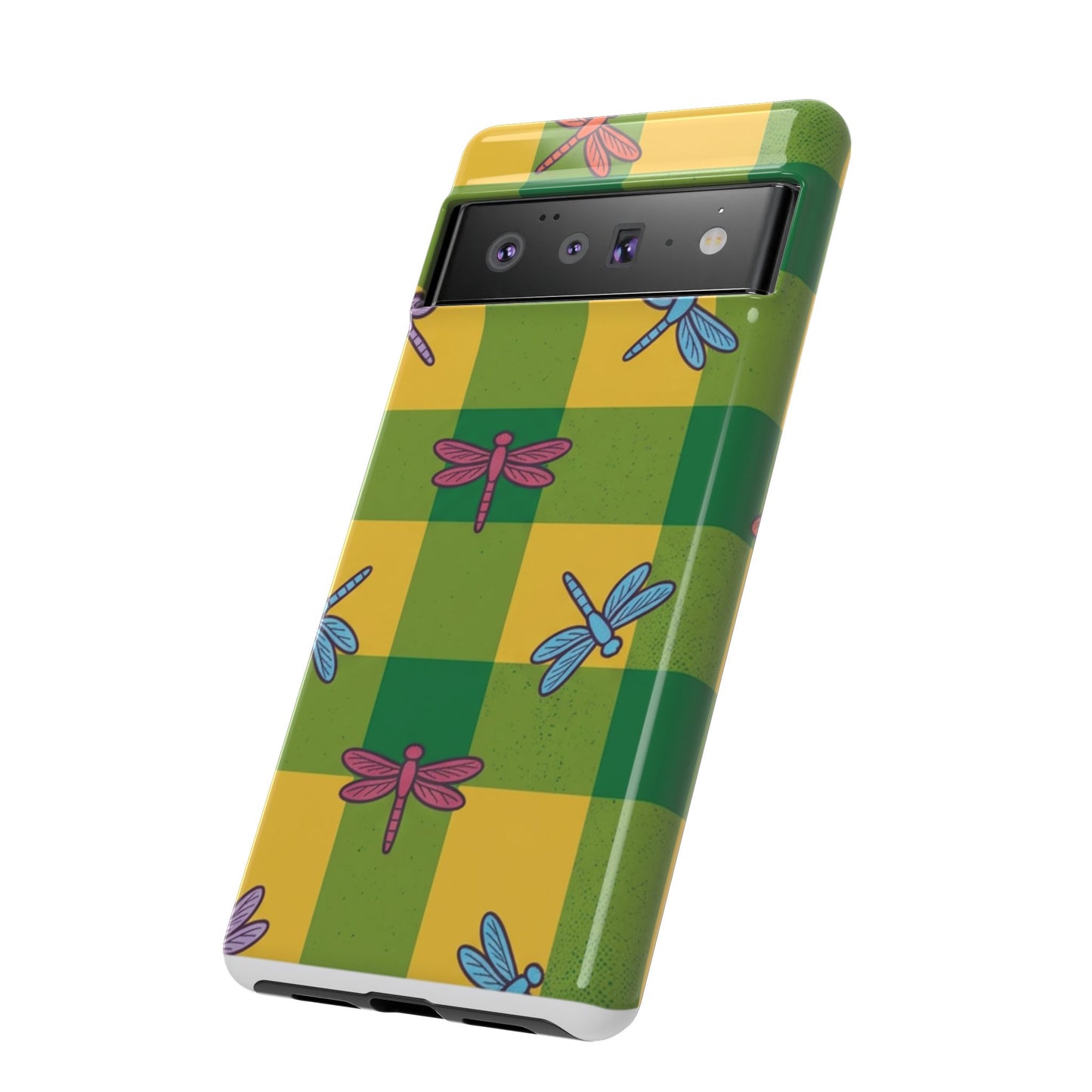 Dragonfly Check Phone Case — Colorful Plaid Protective Tough Case