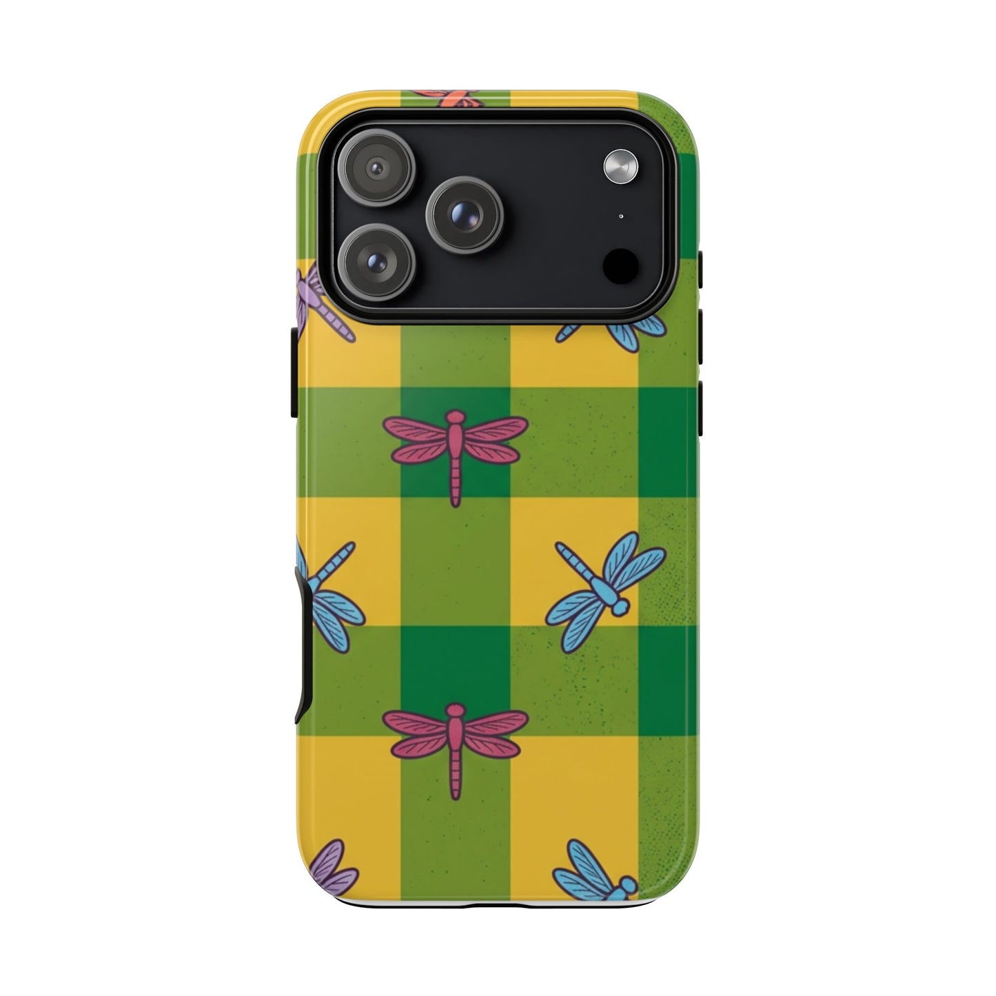 Dragonfly Check Phone Case — Colorful Plaid Protective Tough Case