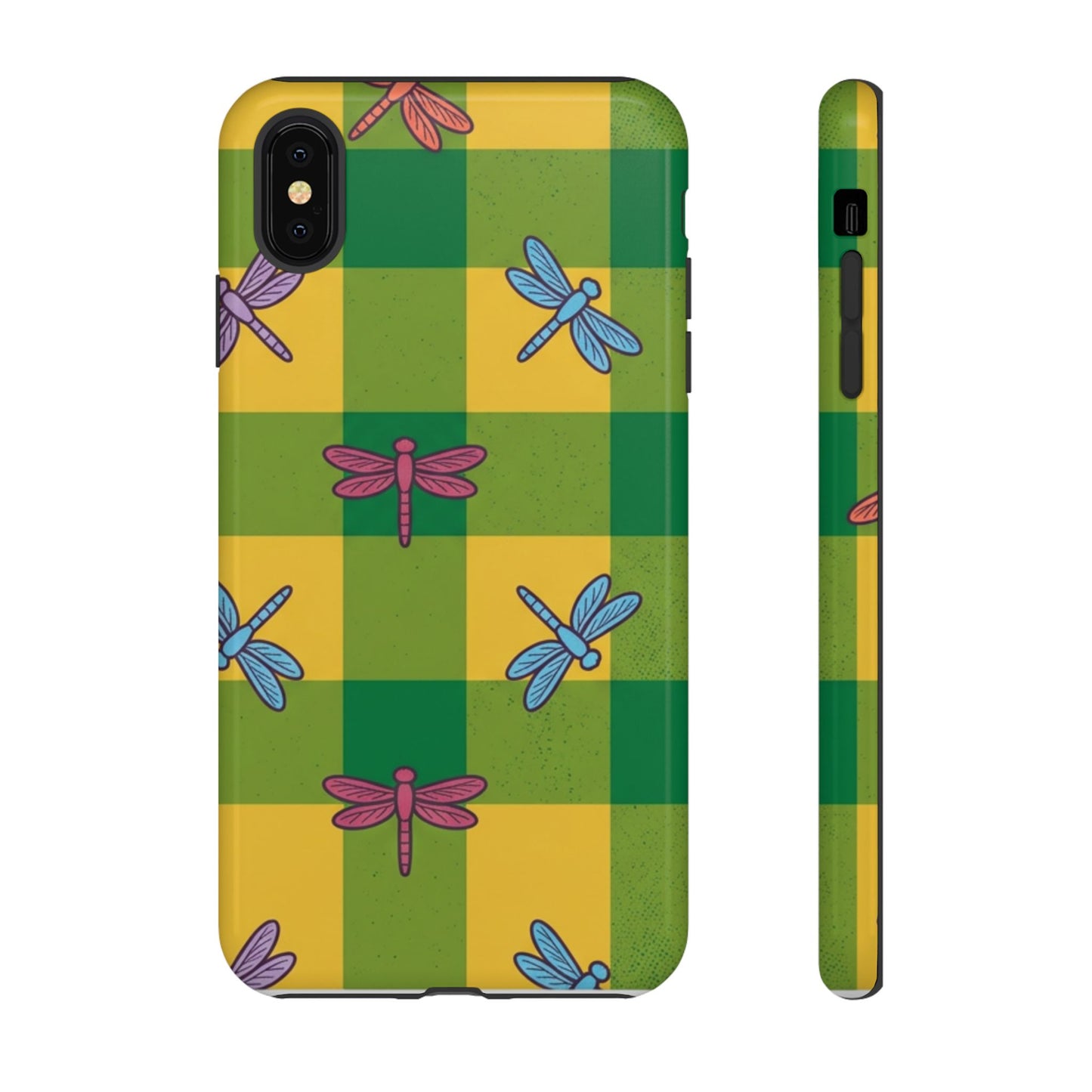 Dragonfly Check Phone Case — Colorful Plaid Protective Tough Case