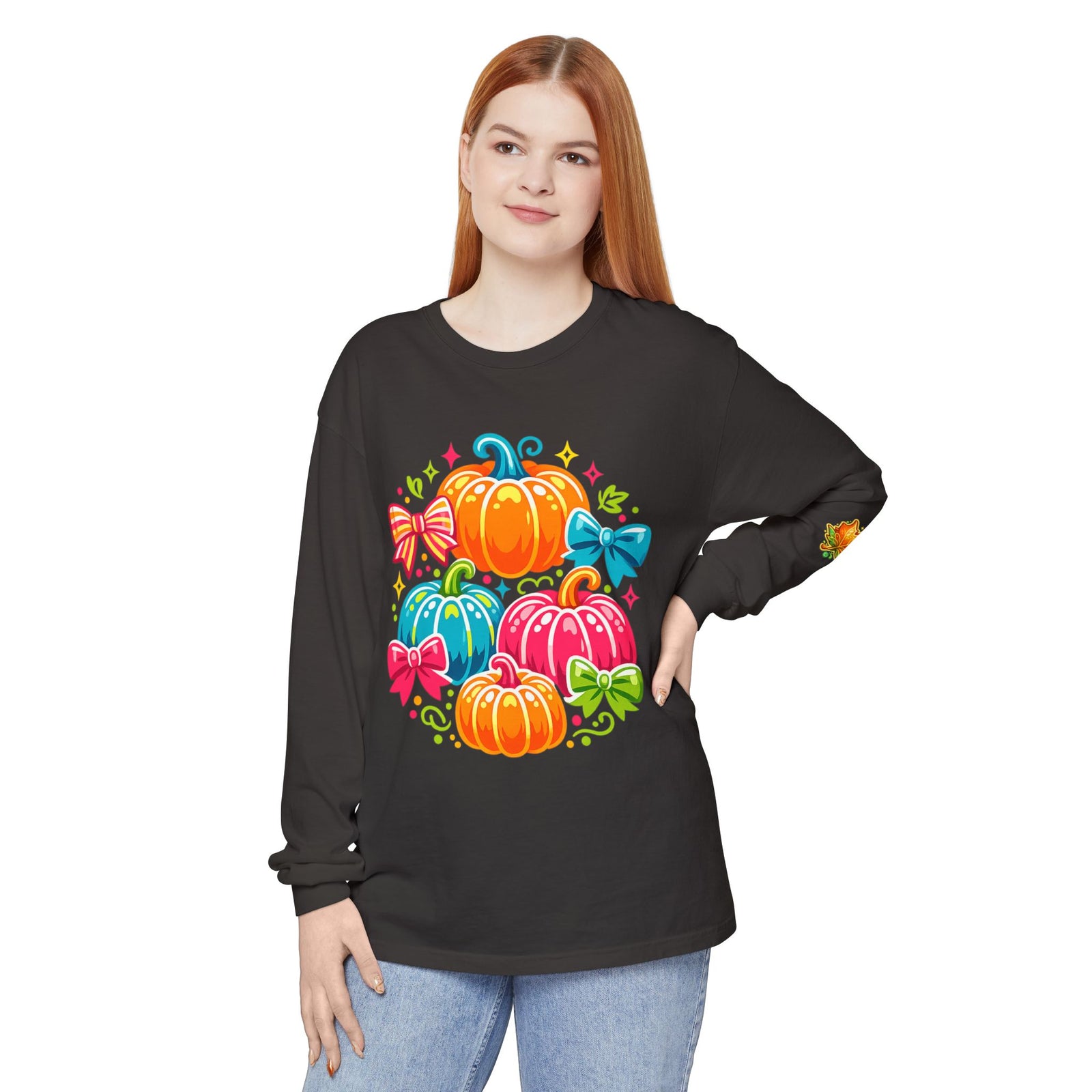 Cute Colorful Pumpkins Long Sleeve Tee — Fall Pumpkin Patch Graphic
