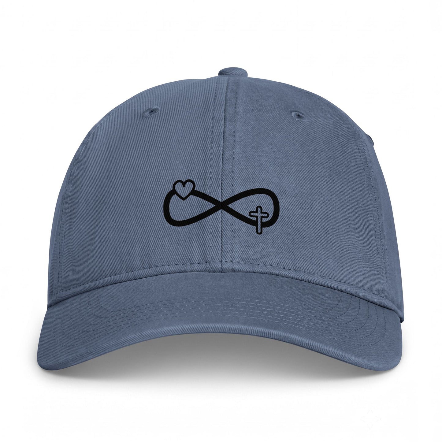 Infinity Heart & Cross Embroidered Cap — Coastal Washed Baseball Hat