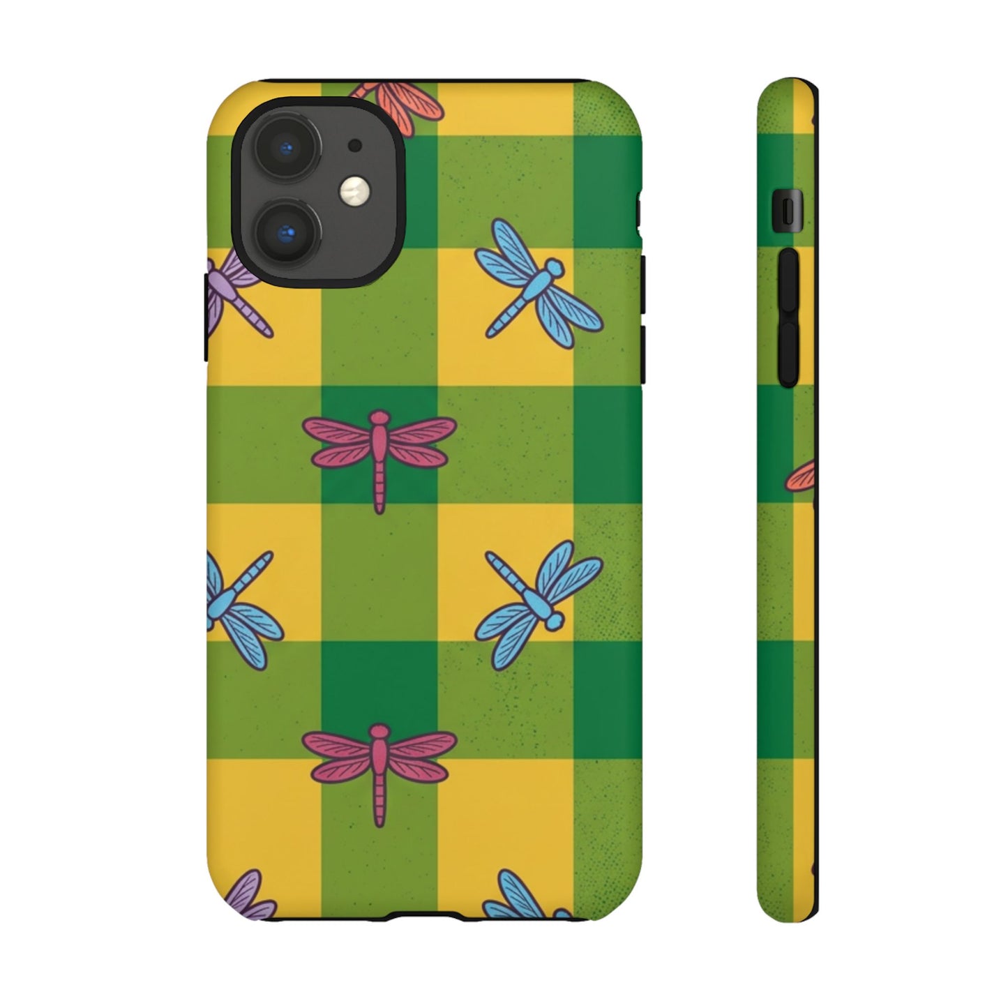 Dragonfly Check Phone Case — Colorful Plaid Protective Tough Case