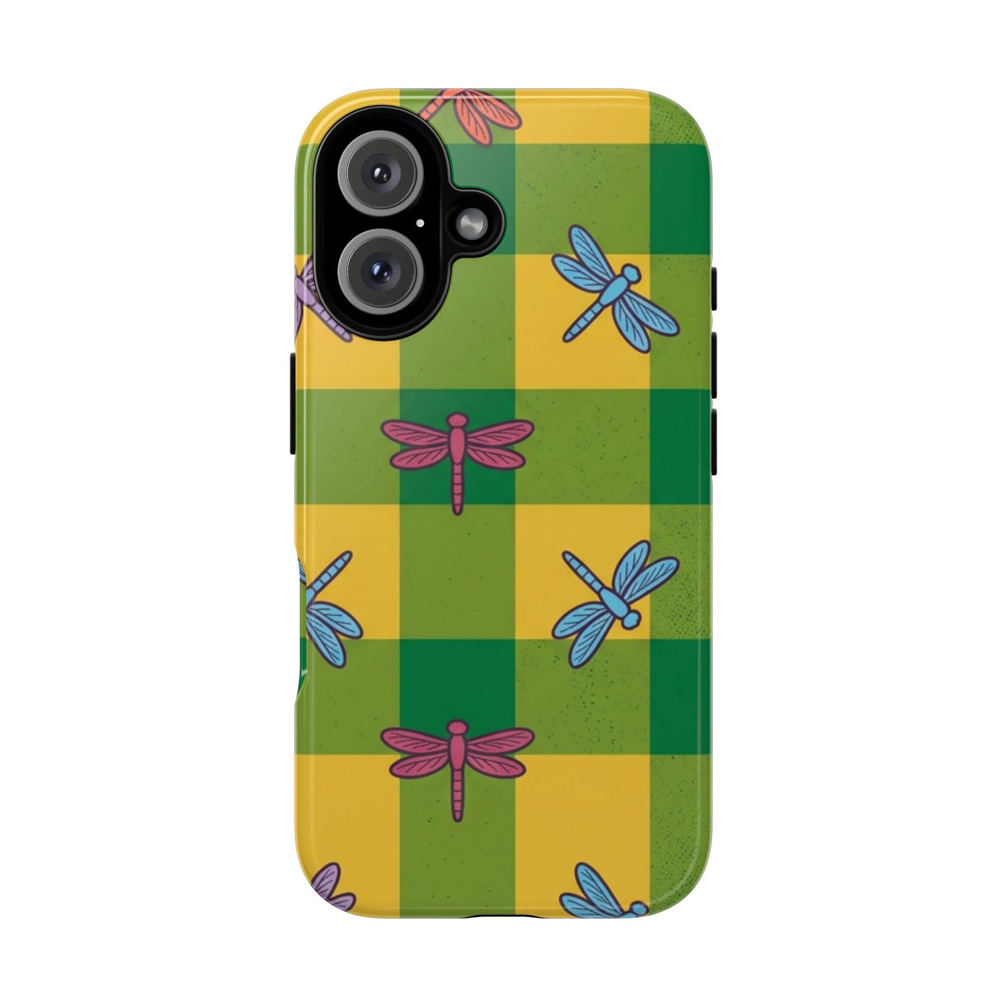 Dragonfly Check Phone Case — Colorful Plaid Protective Tough Case