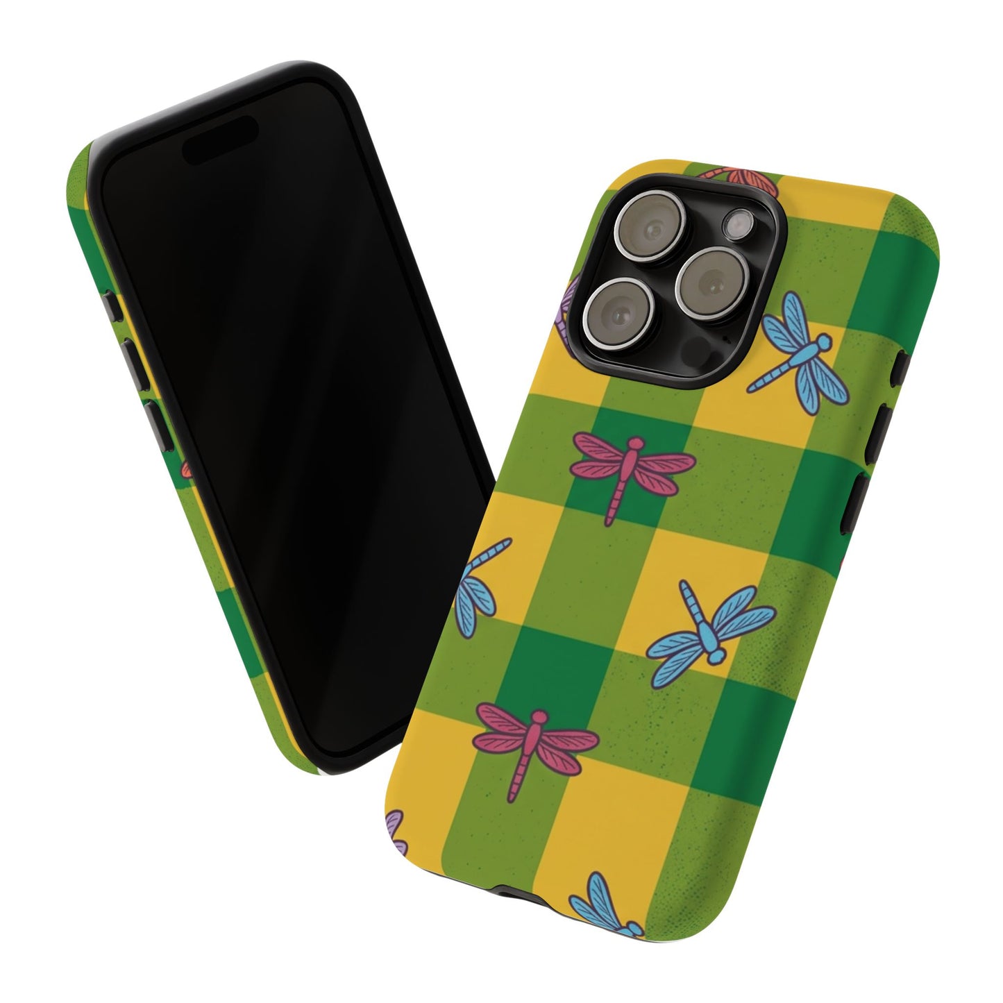 Dragonfly Check Phone Case — Colorful Plaid Protective Tough Case