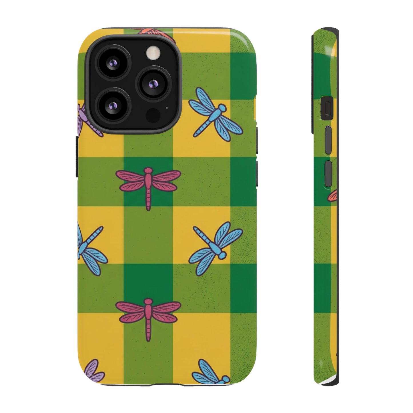 Dragonfly Check Phone Case — Colorful Plaid Protective Tough Case