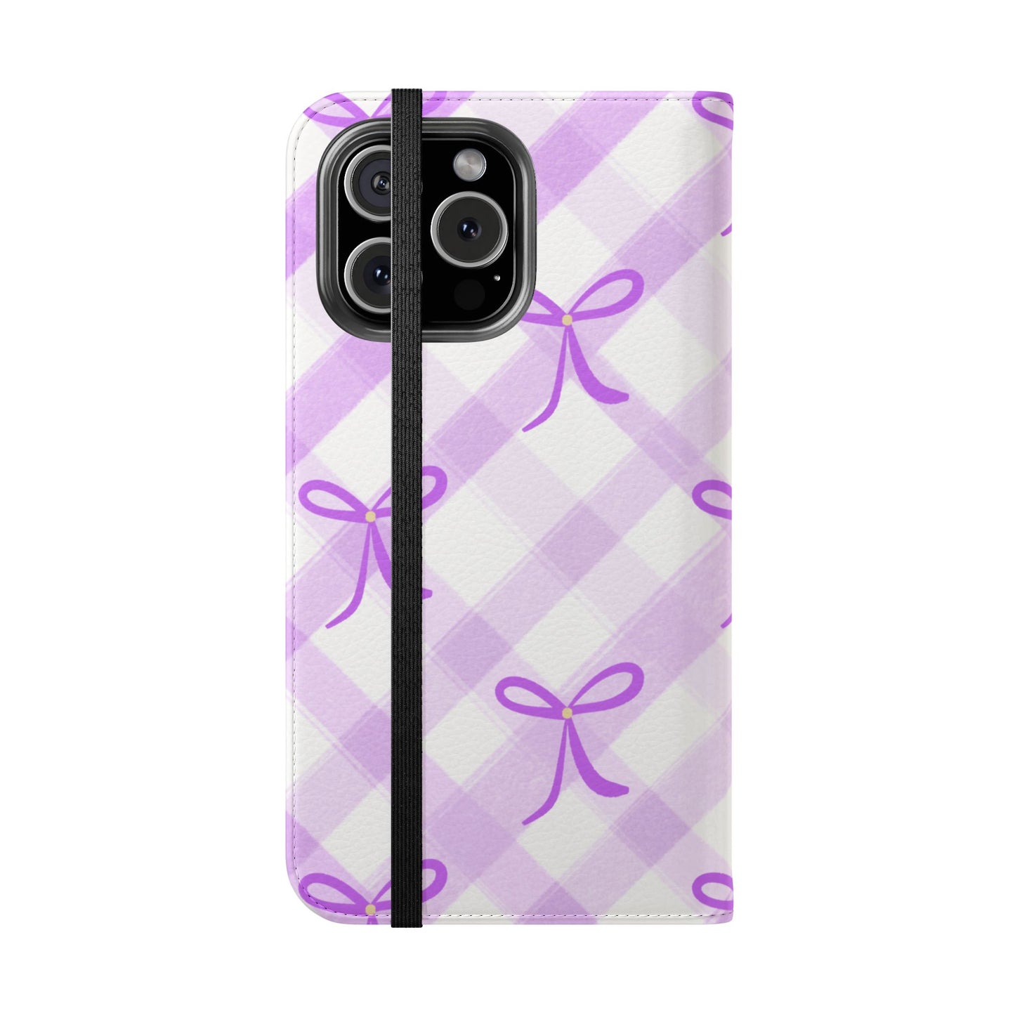Christian Flip Phone Case — "Jesus Is My Lord and Savior" Purple Bow Plaid Wallet