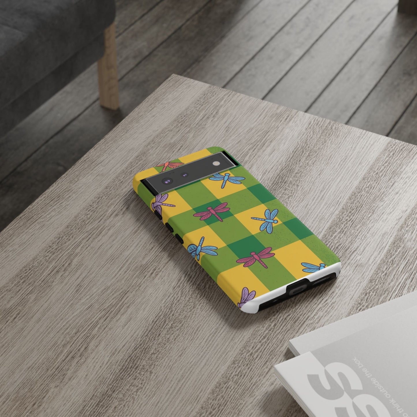Dragonfly Check Phone Case — Colorful Plaid Protective Tough Case
