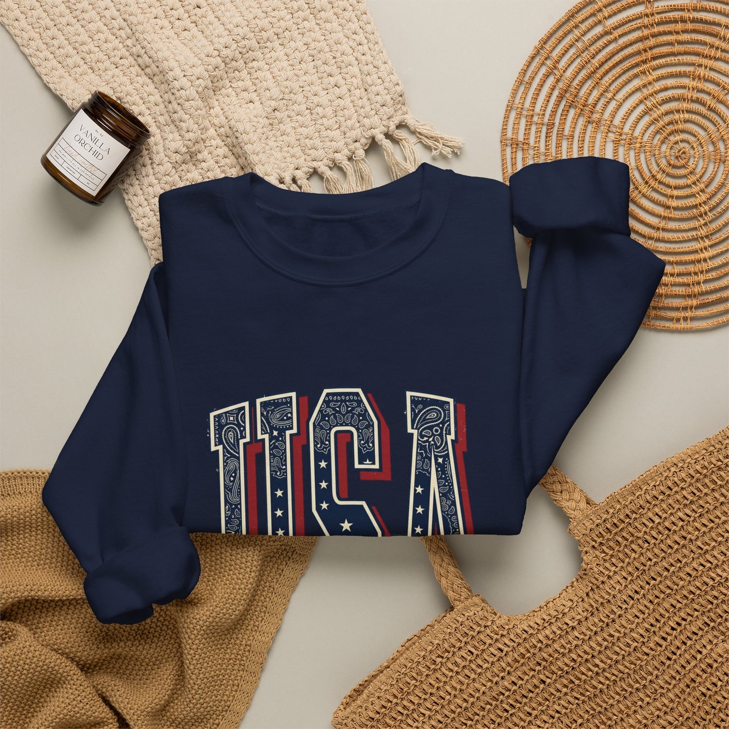 USA Vintage Americana Crewneck Sweatshirt | 4th of July Stars & Stripes