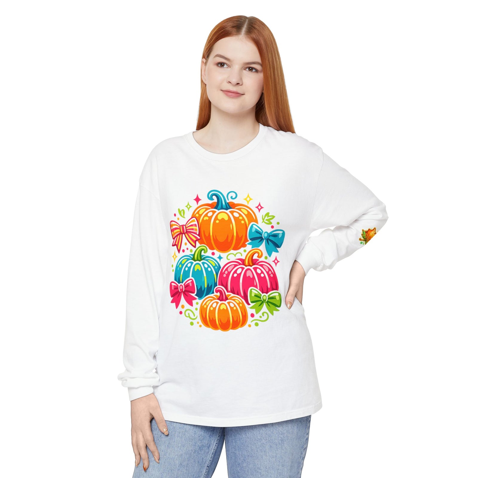 Cute Colorful Pumpkins Long Sleeve Tee — Fall Pumpkin Patch Graphic