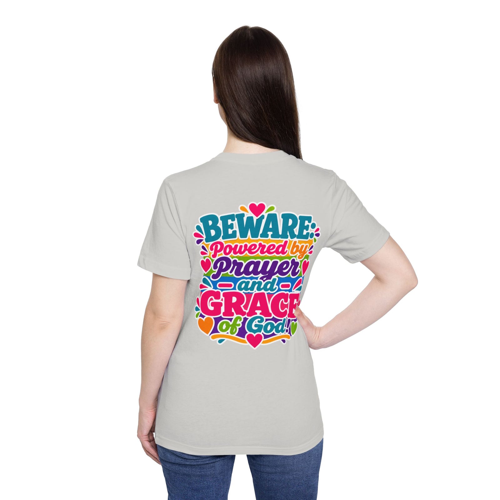 Christian Prayer & Grace T-Shirt — “Beware: Powered by Prayer and Grace of God”