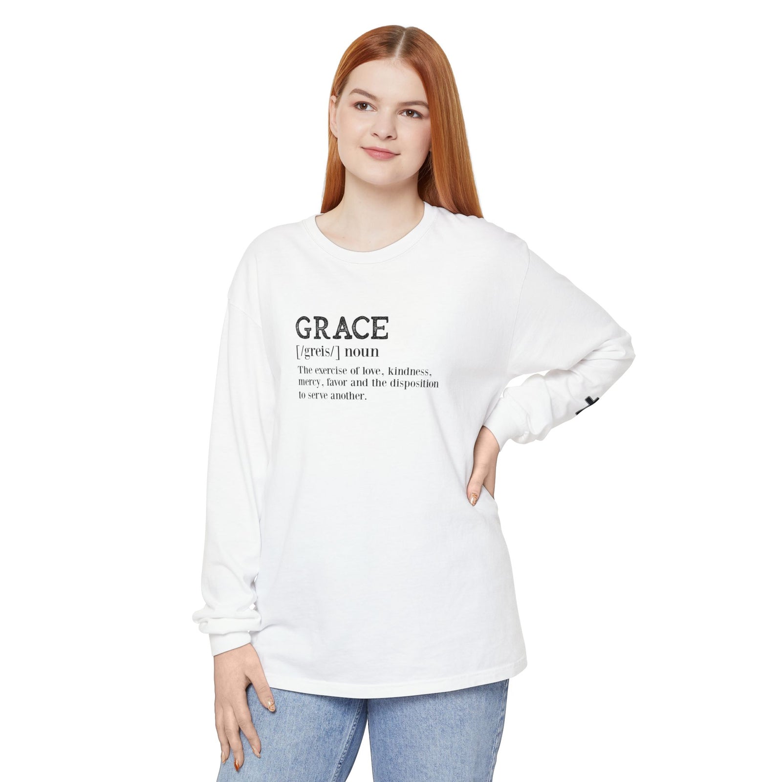 Grace Definition Long Sleeve Shirt — Christian Faith Cross Tee