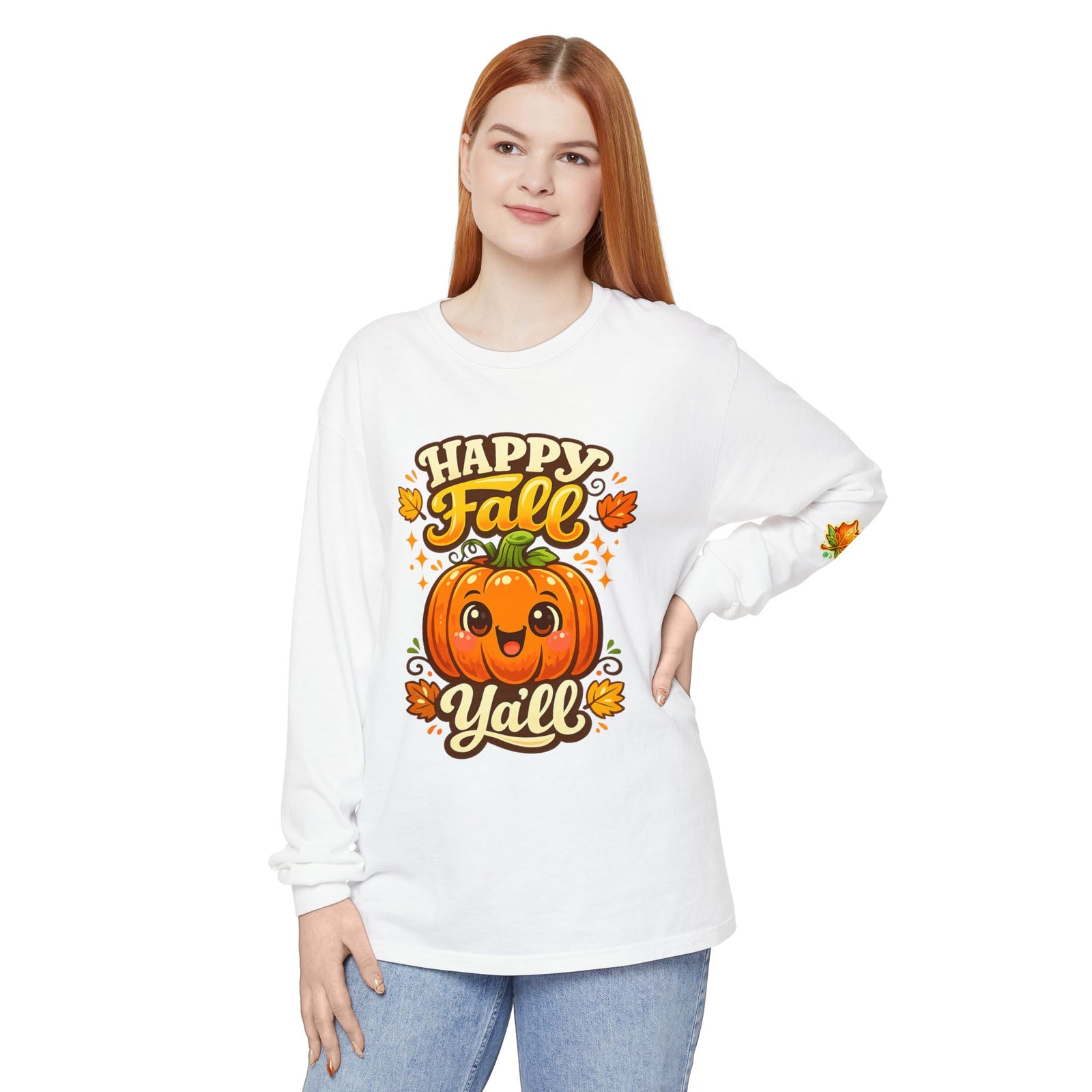 Happy Fall Y'all Long Sleeve Tee — Cute Pumpkin Autumn Shirt