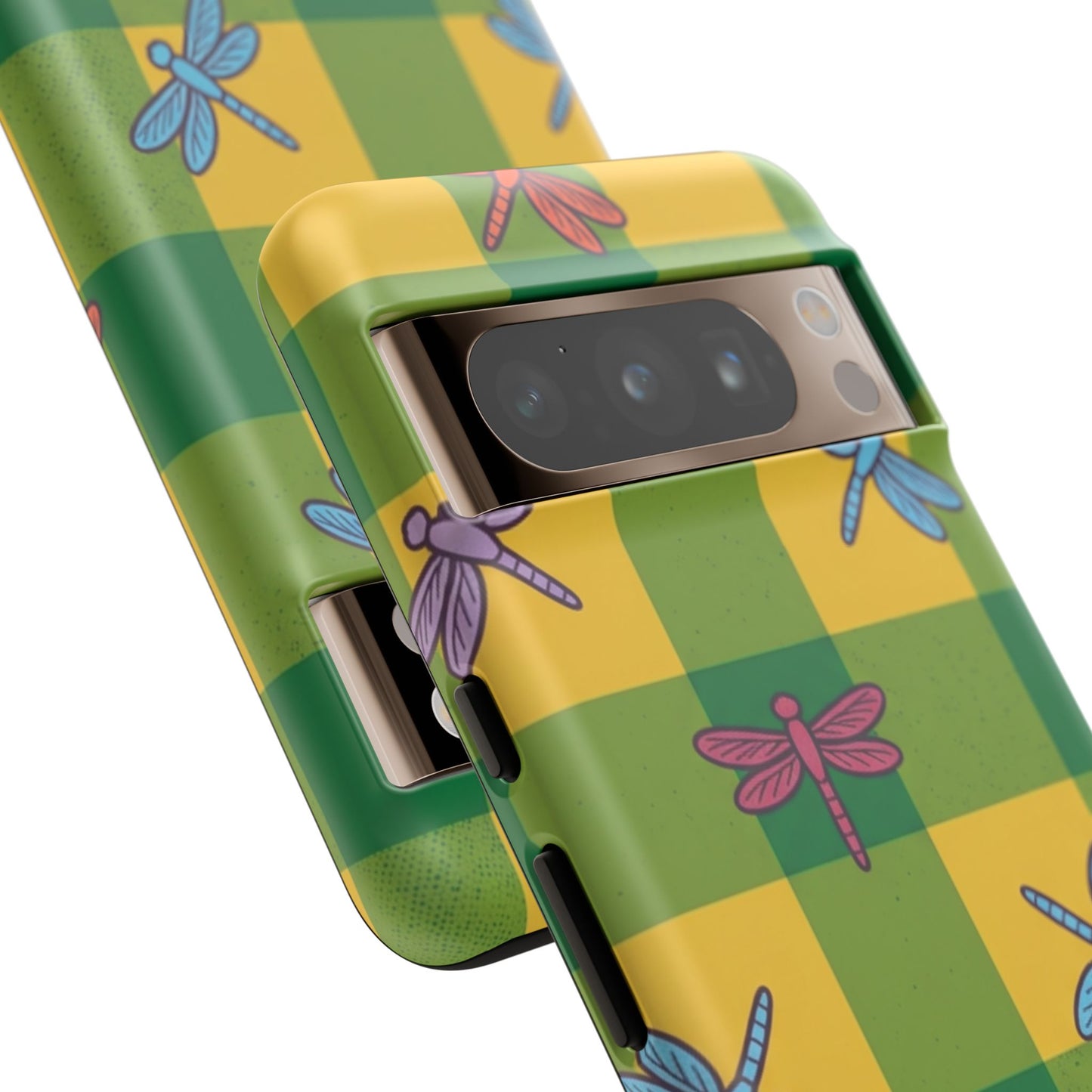 Dragonfly Check Phone Case — Colorful Plaid Protective Tough Case